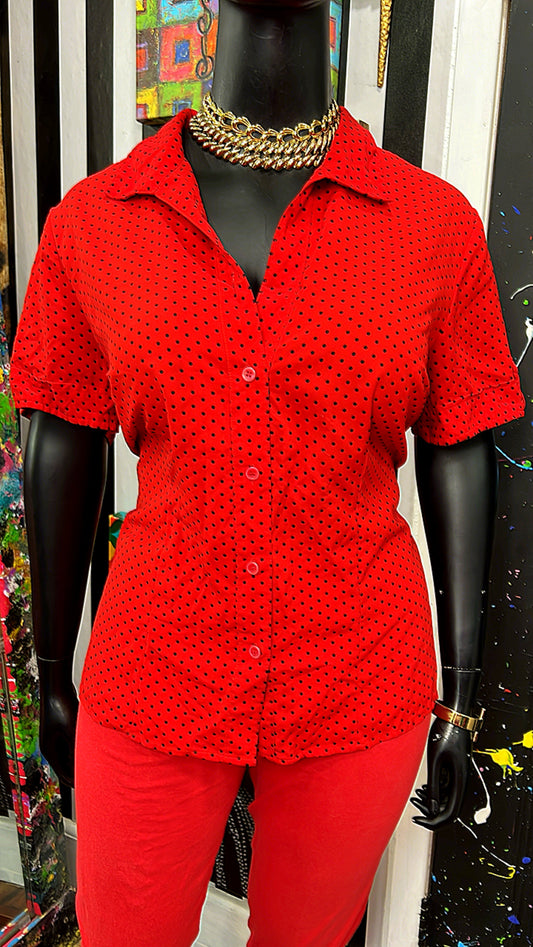 Vintage Red & Black Polka Dot Blouse (20W)