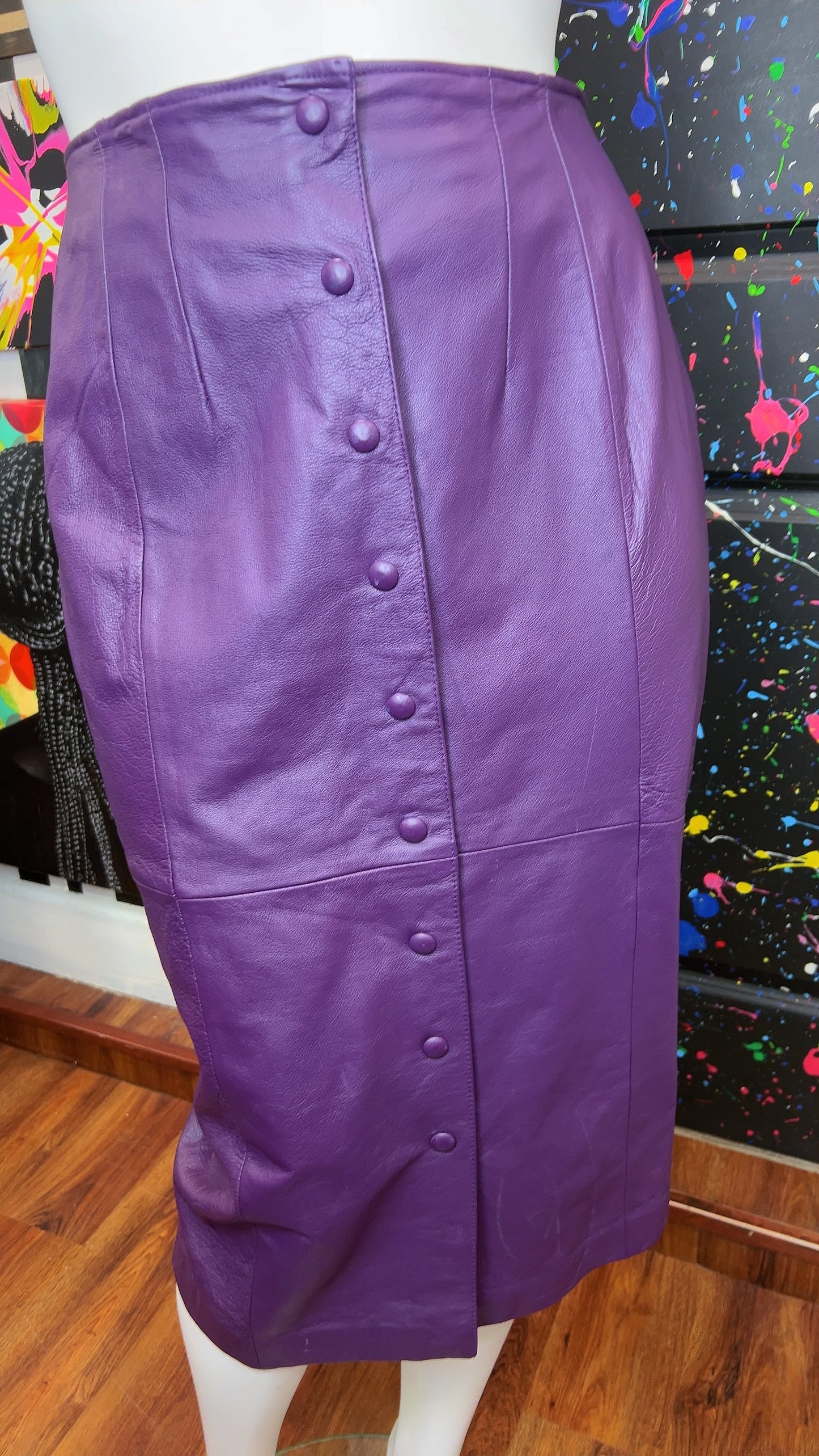 Vintage Diana Marco Genuine Leather Purple Front Button Skirt (18W)