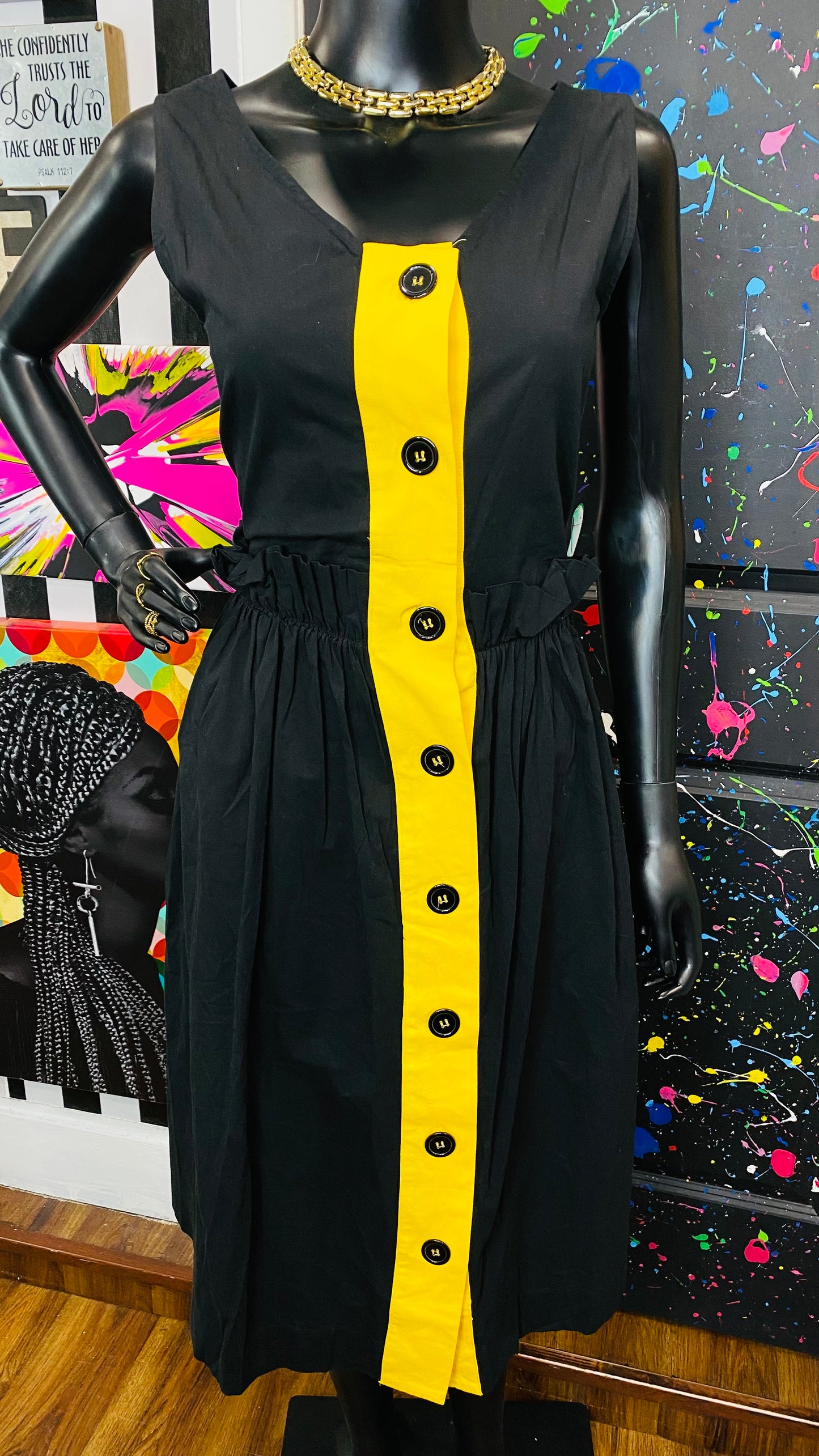 Black & Yellow Paper Bag Waist Dress (12)