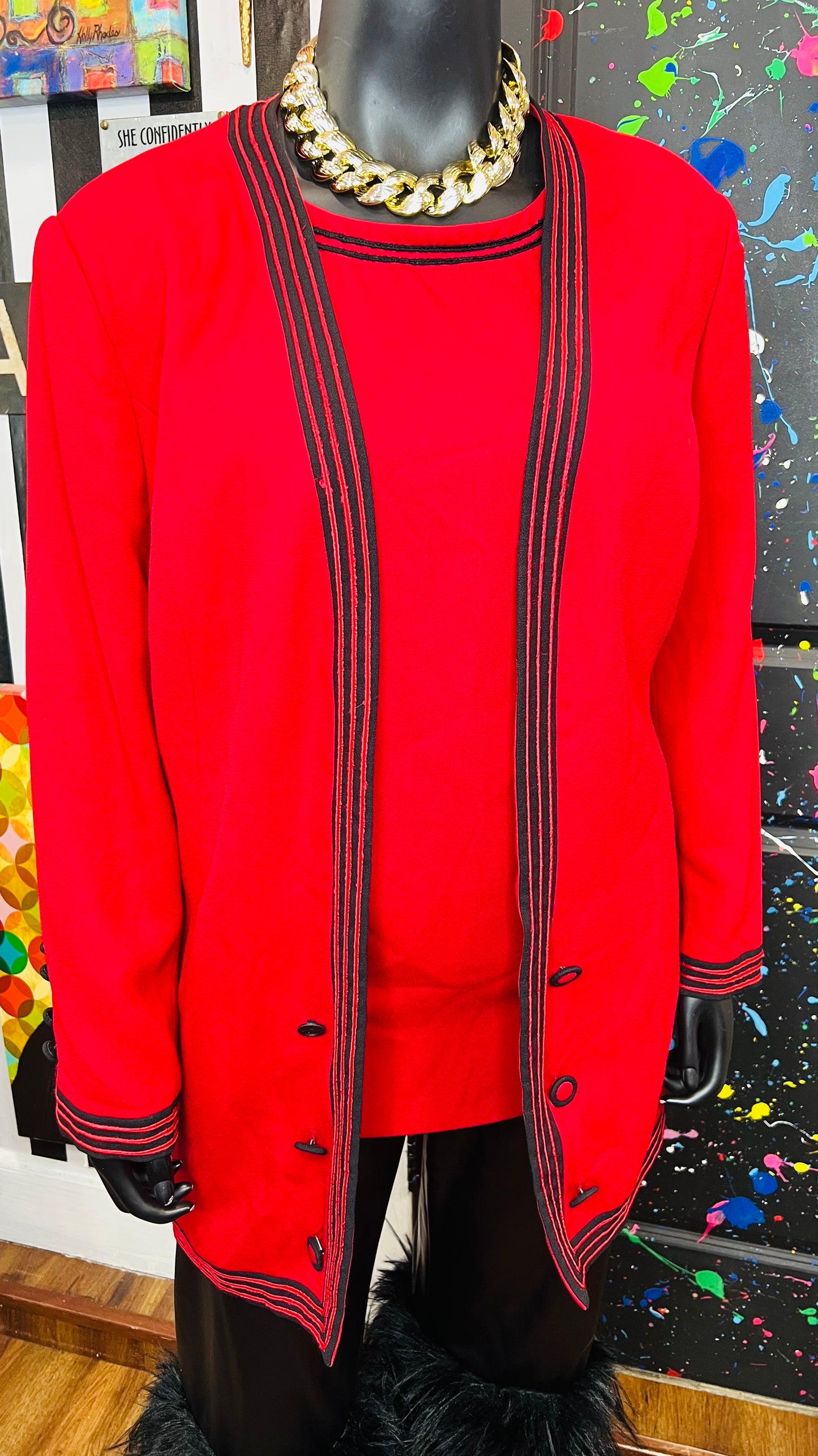 Vintage Red & Black 2 Piece Blouse & Blazer (24)