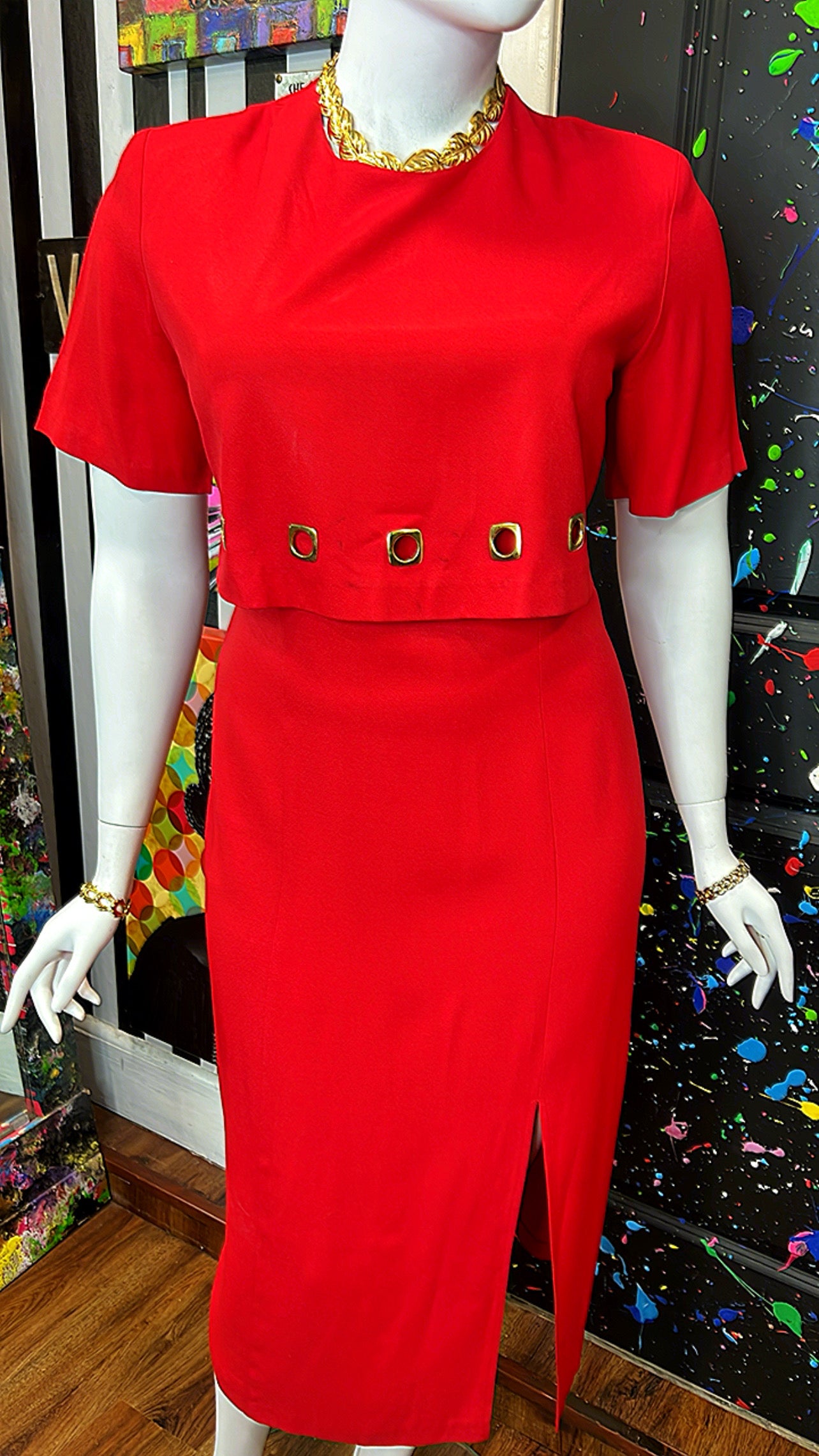 Vintage Red Dress w/ Gold Accents (18W)