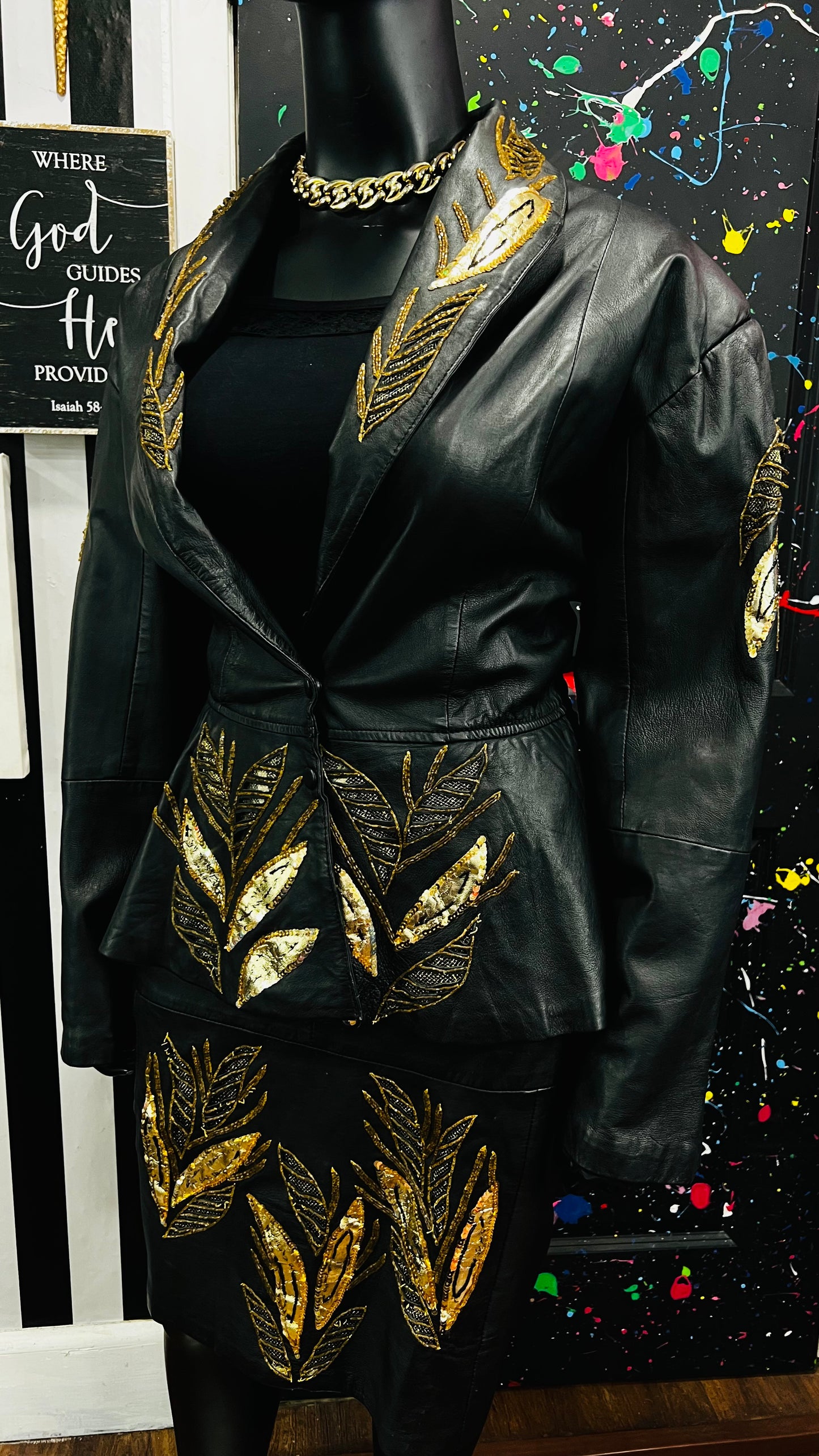 Vintage Genuine Leather & Sequin Skirt Suit (24)