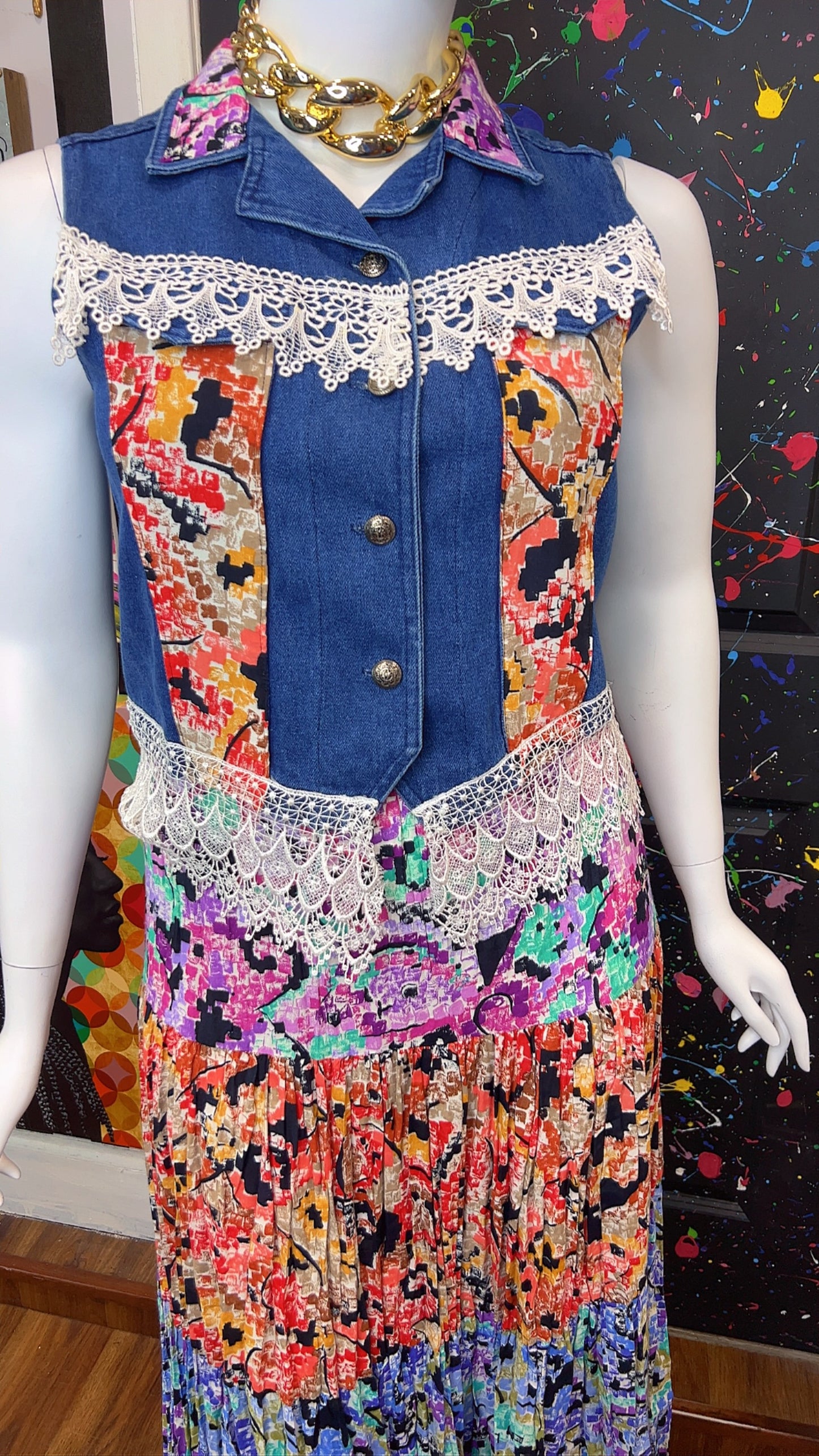 Vintage Denim Vest & Rayon Skirt (14)