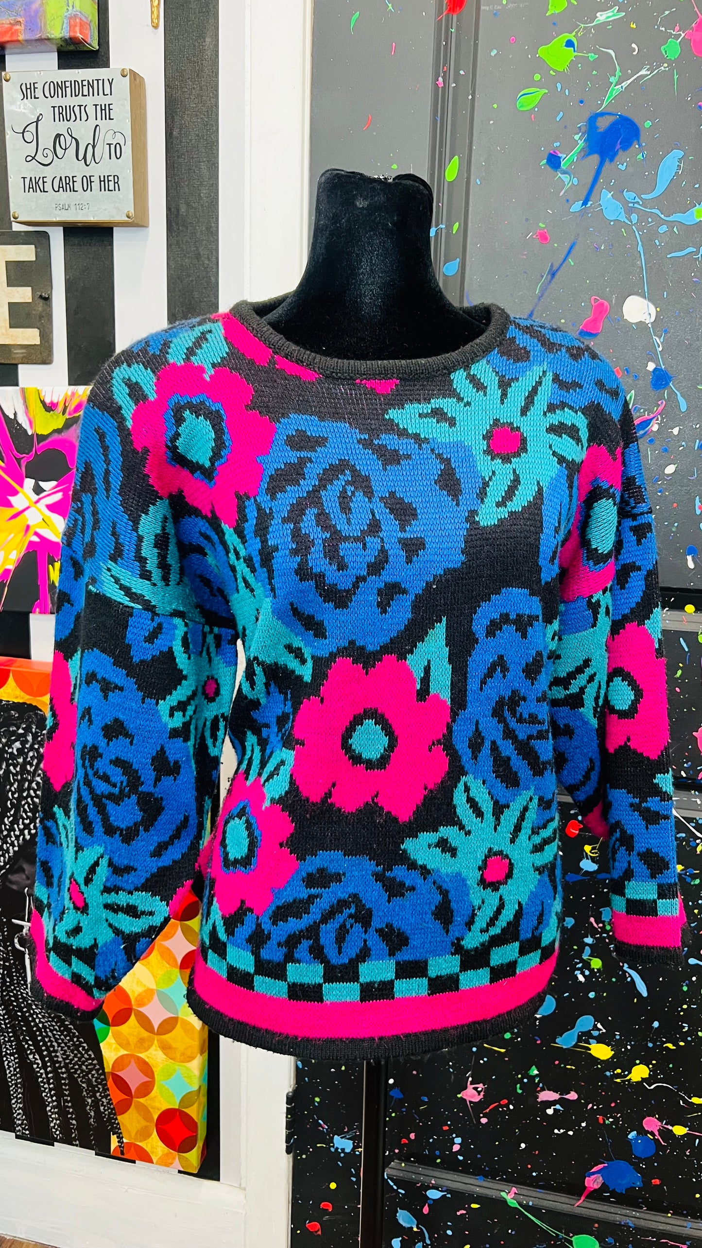 Vintage Floral & Checkered Sweater (14)