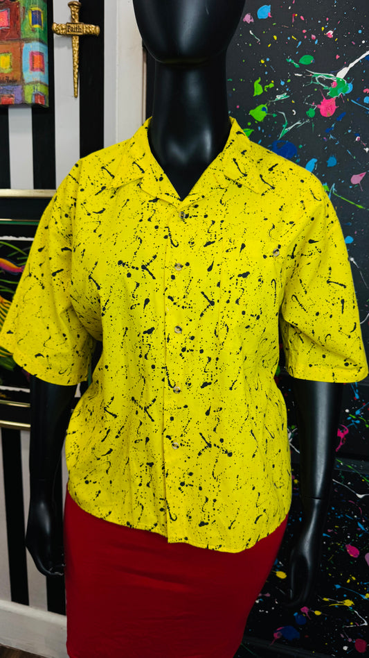 Yellow & Black Paint Splatter Blouse - Cotton (22) *KC