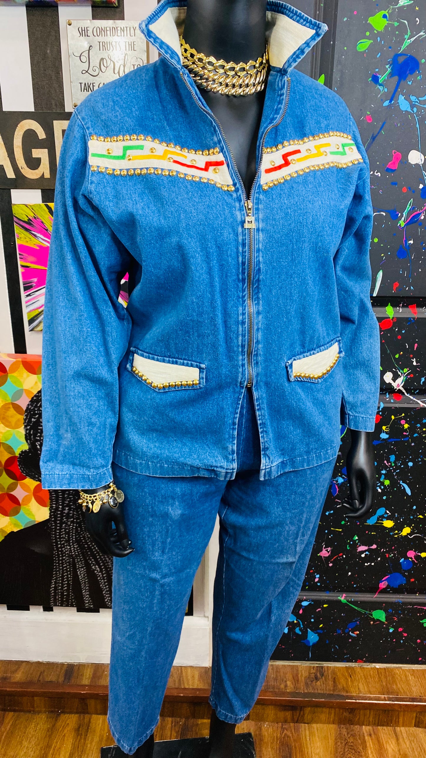 Vintage Studded Denim Pants Set (14)