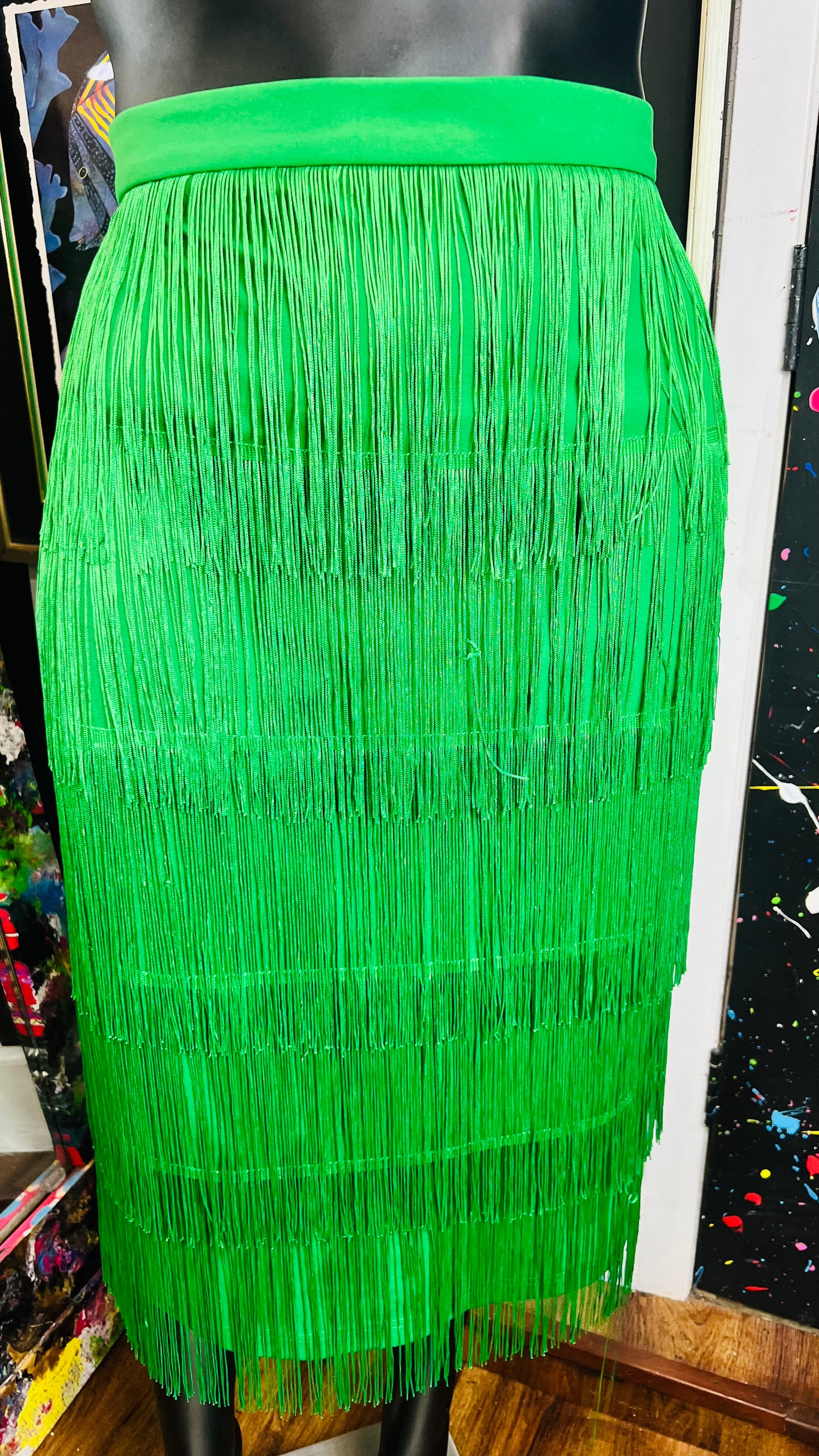 Vintage Inspired Green Fringe Skirt (18)
