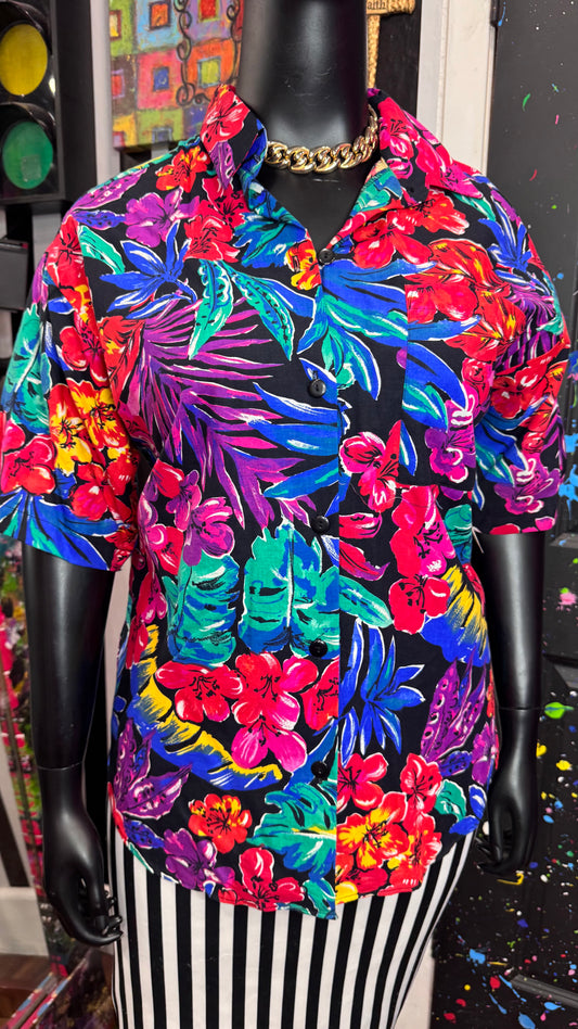 Vintage Cotton & Rayon Floral Blouse (20) *Deadstock New w/ Tags