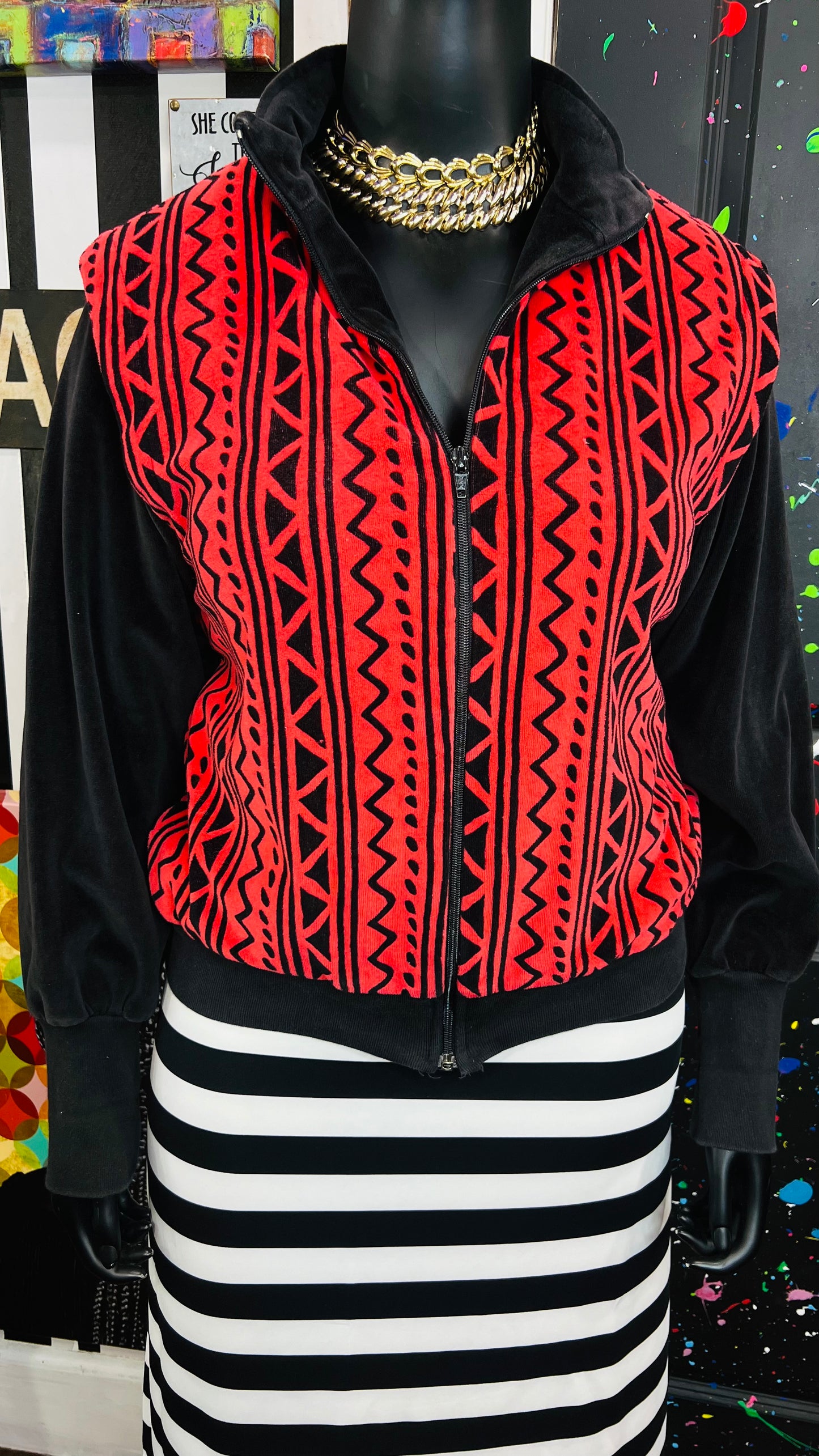 Vintage Tribal Print Red & Black Jacket (16)