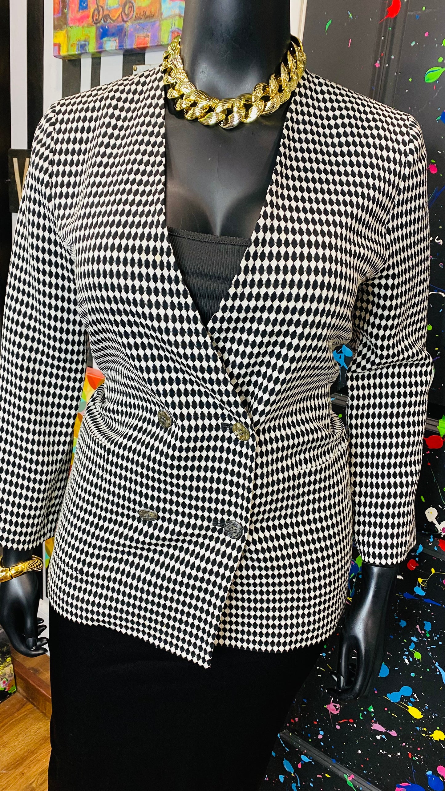 Vintage Black & White Double Breasted Blazer (12/14)