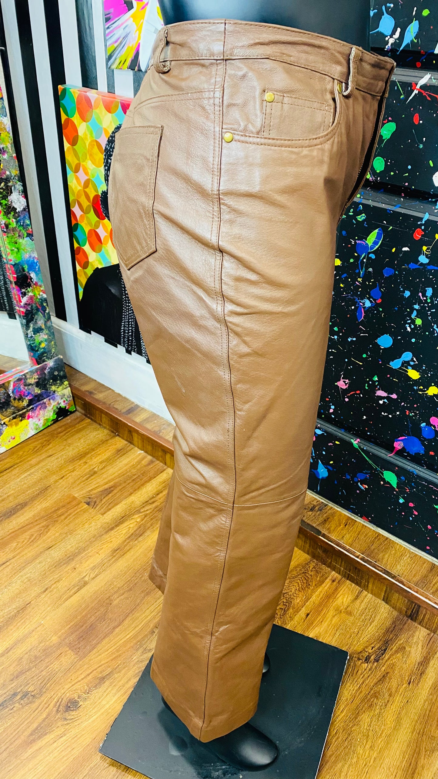 Vintage Brown Genuine Leather Pants (16)