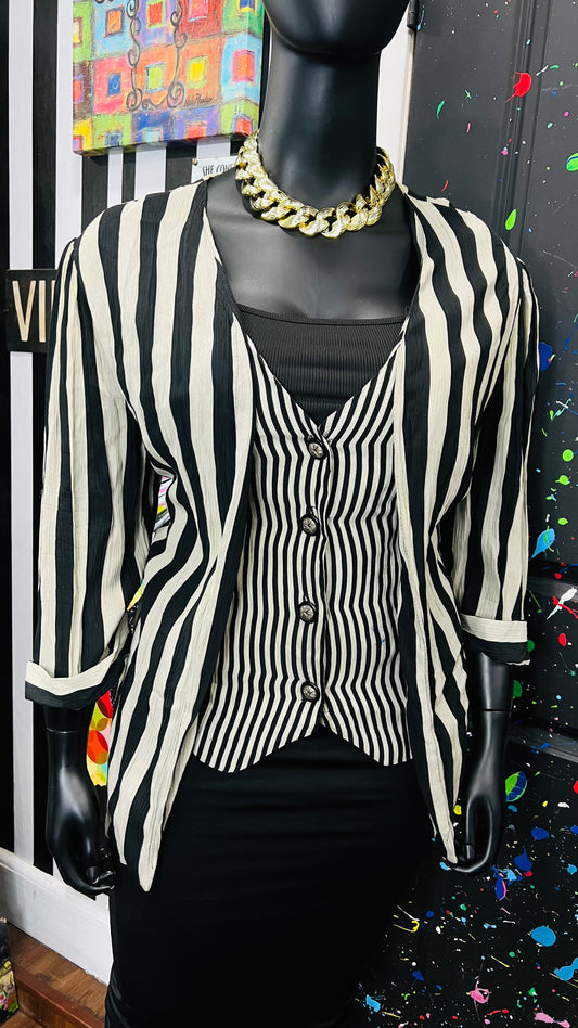 Vintage Striped Blouse w/ Built in Vest (20W)