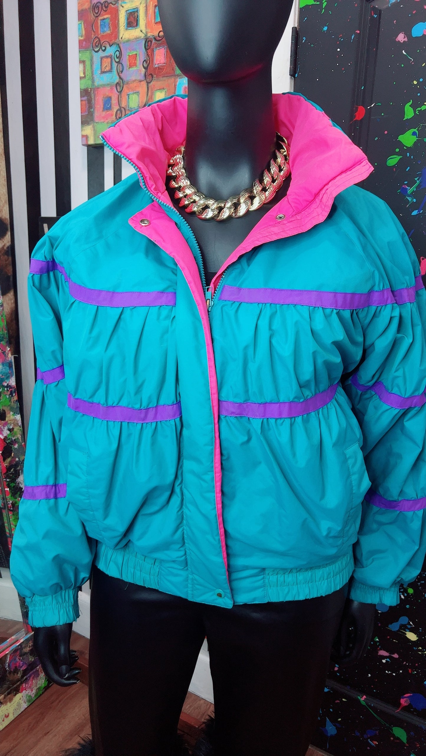 Vintage Blue, Purple & Pink Puffer Coat (18/20)