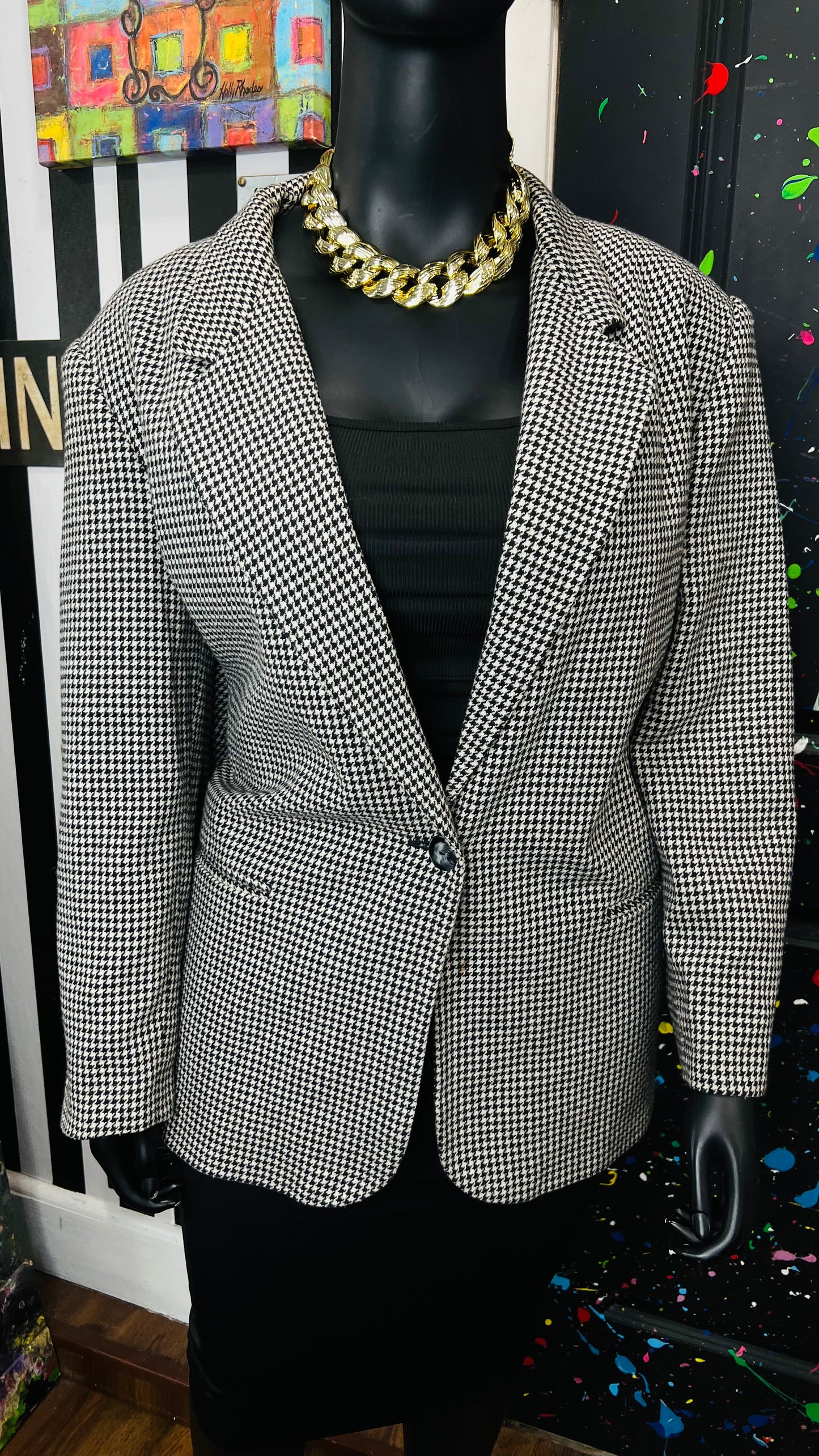 Vintage Wool Houndstooth Black & White Blazer (24)