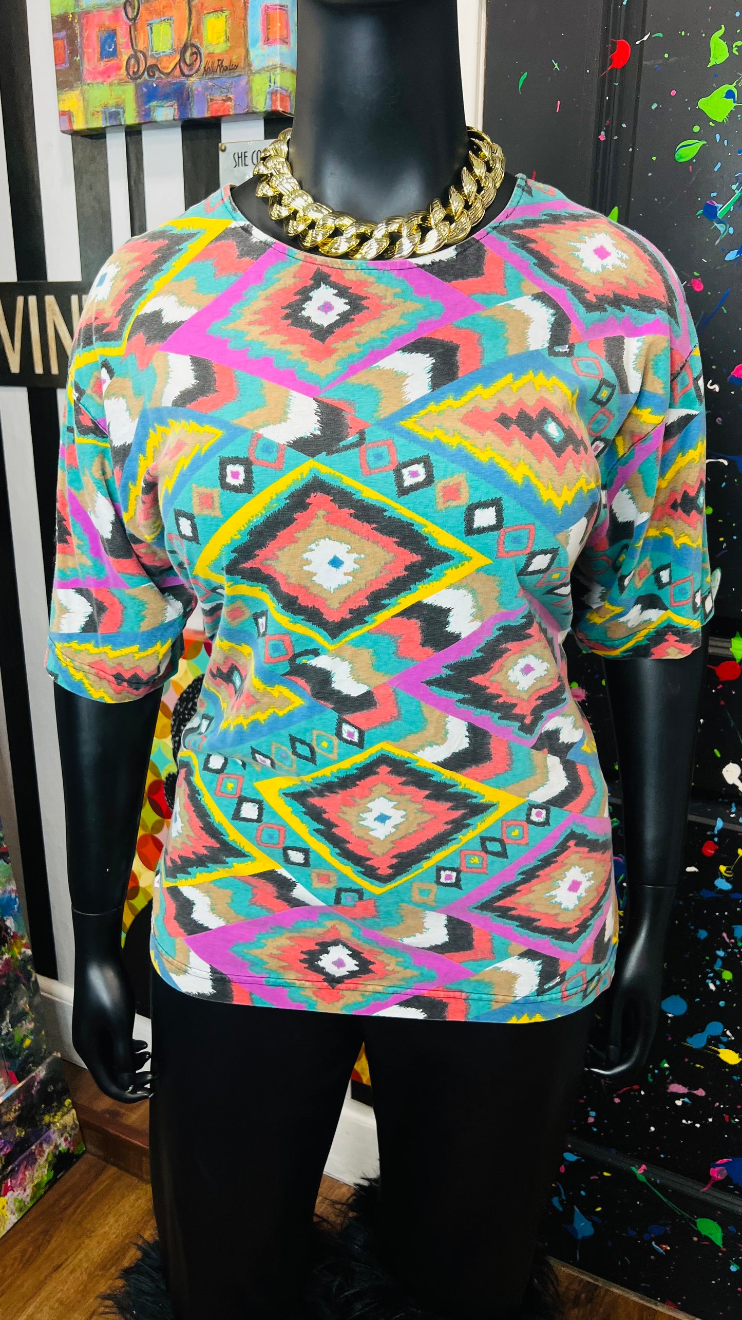 Vintage Semi Distressed Tribal Print T-Shirt (20)