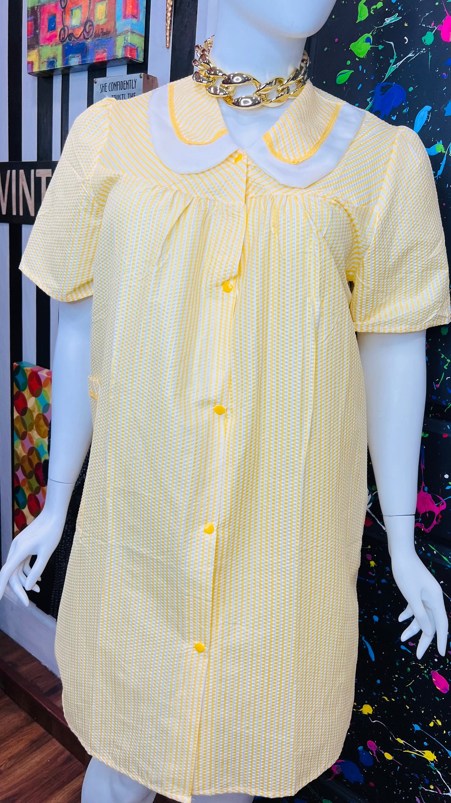 Vintage Yellow & White Striped Night Gown- Dead Stock New w/Tags (14)