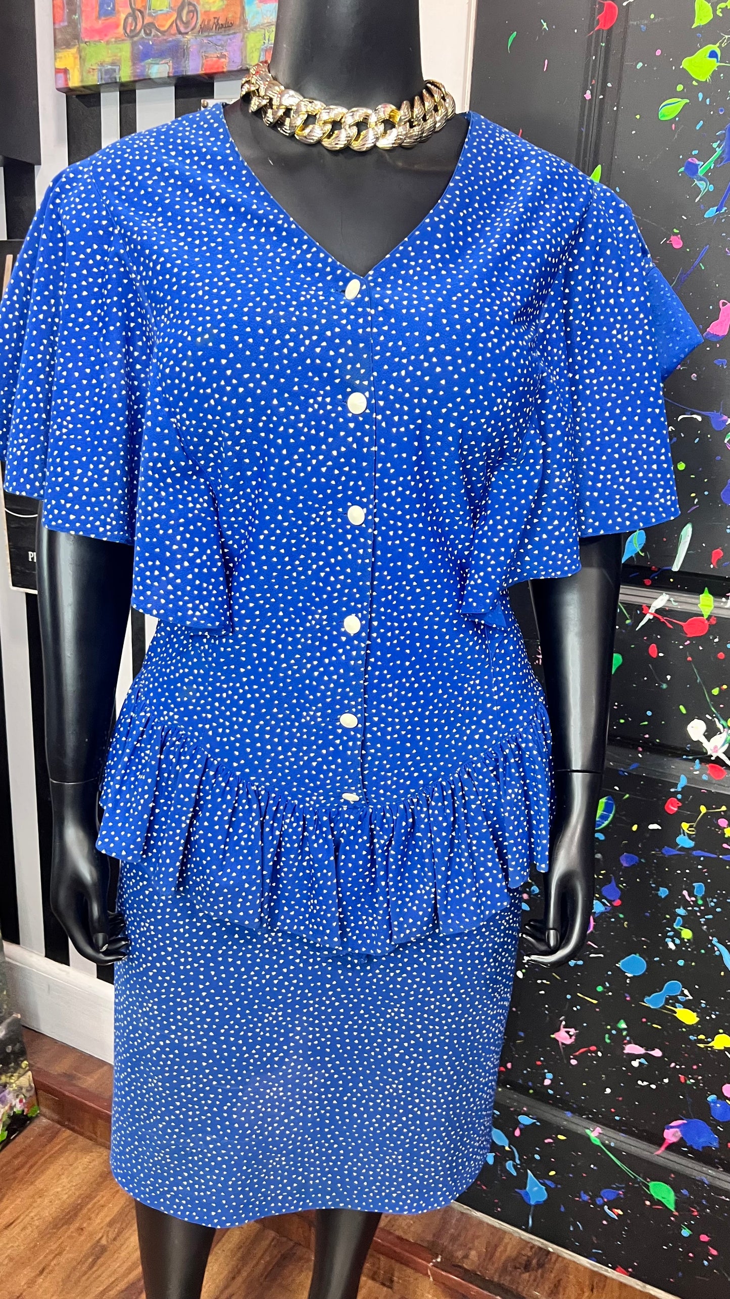 Vintage Blue & White Speck Dress (18W)