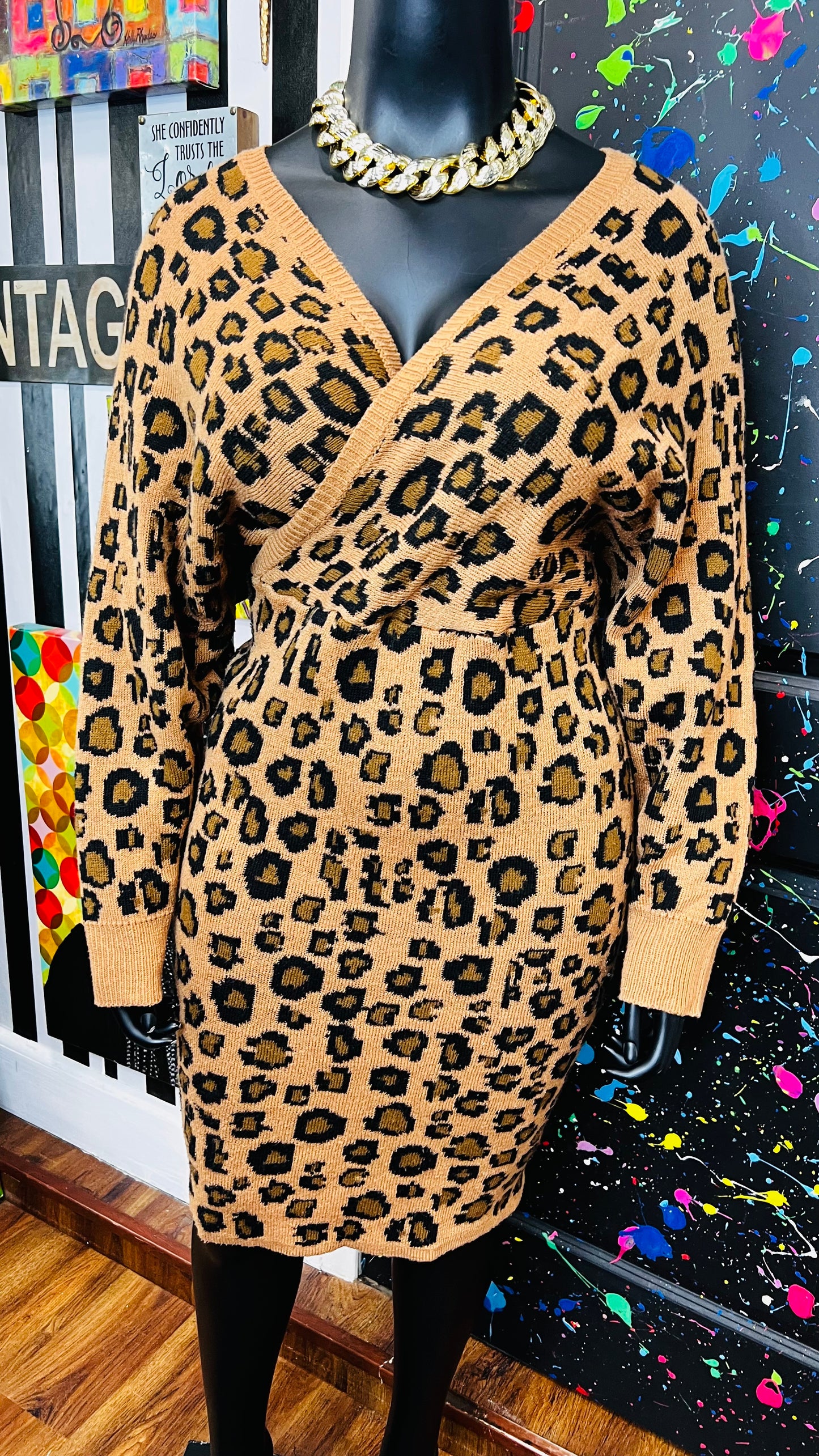 Vintage Inspired Knit Cheetah Dress (20)