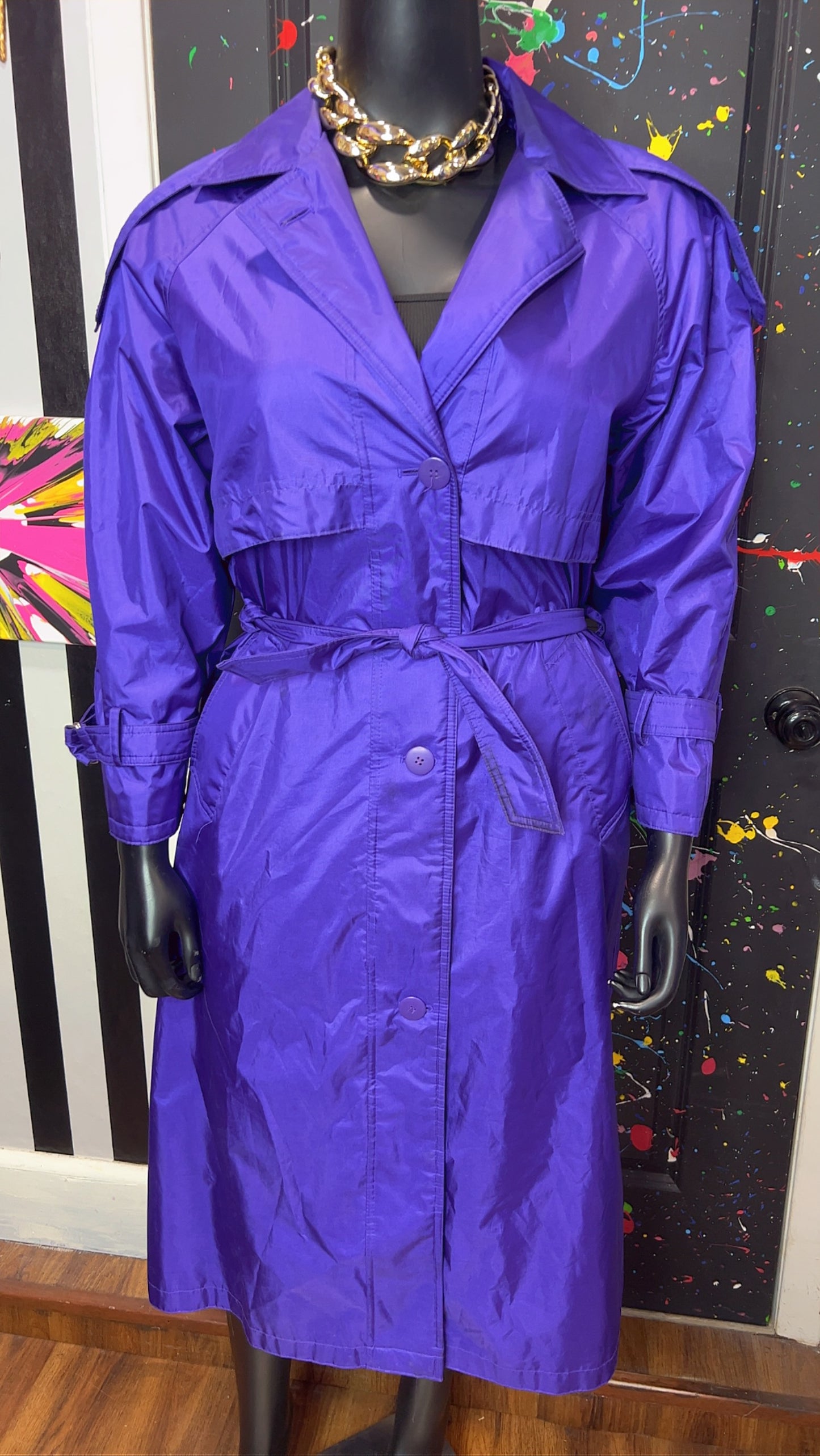 Vintage Purple Trench Rain Coat w/ Belt (14) *KC
