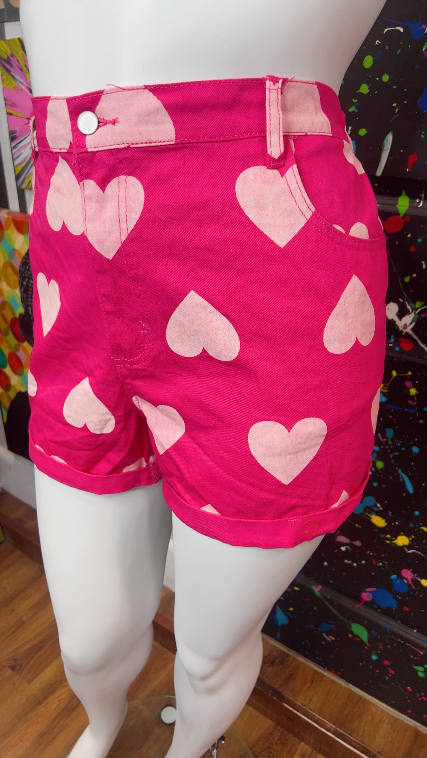 Denim Pink Heart Shorts (20)