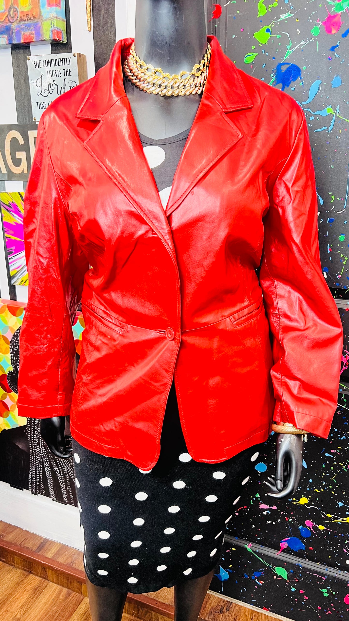 Vintage Genuine Leather Red Blazer (22)