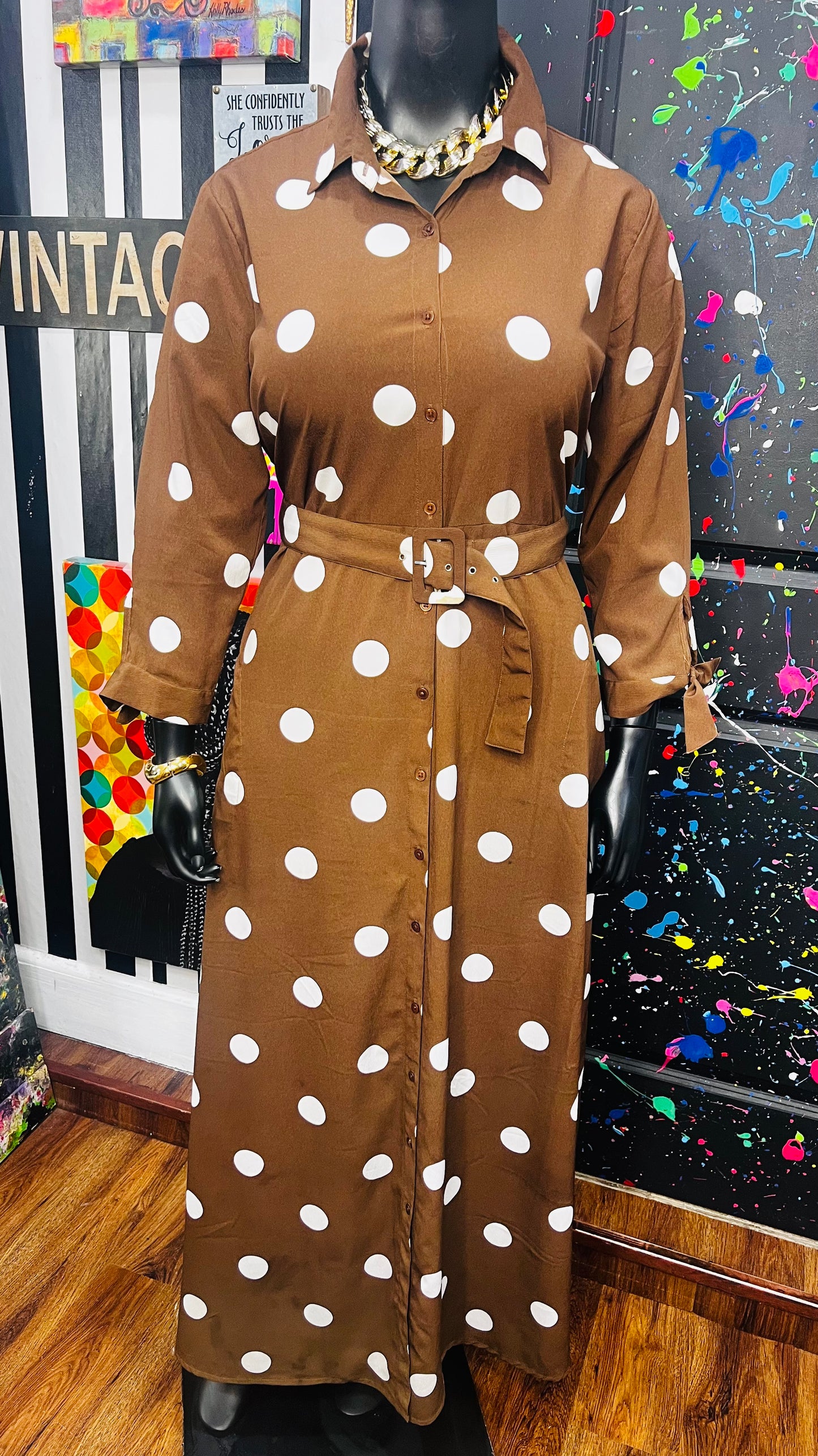 Brown & White Polka Dress/Duster (16)