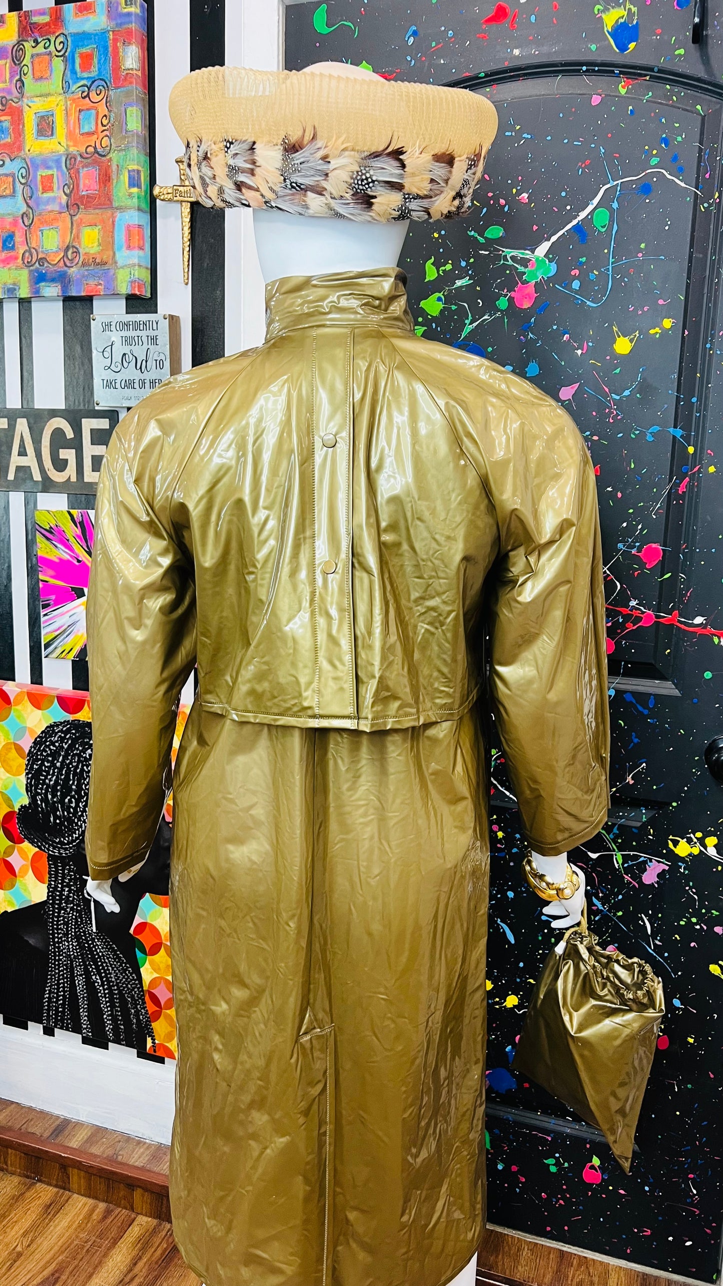 Vintage Gold RainCoat with Carrying Bag (14)