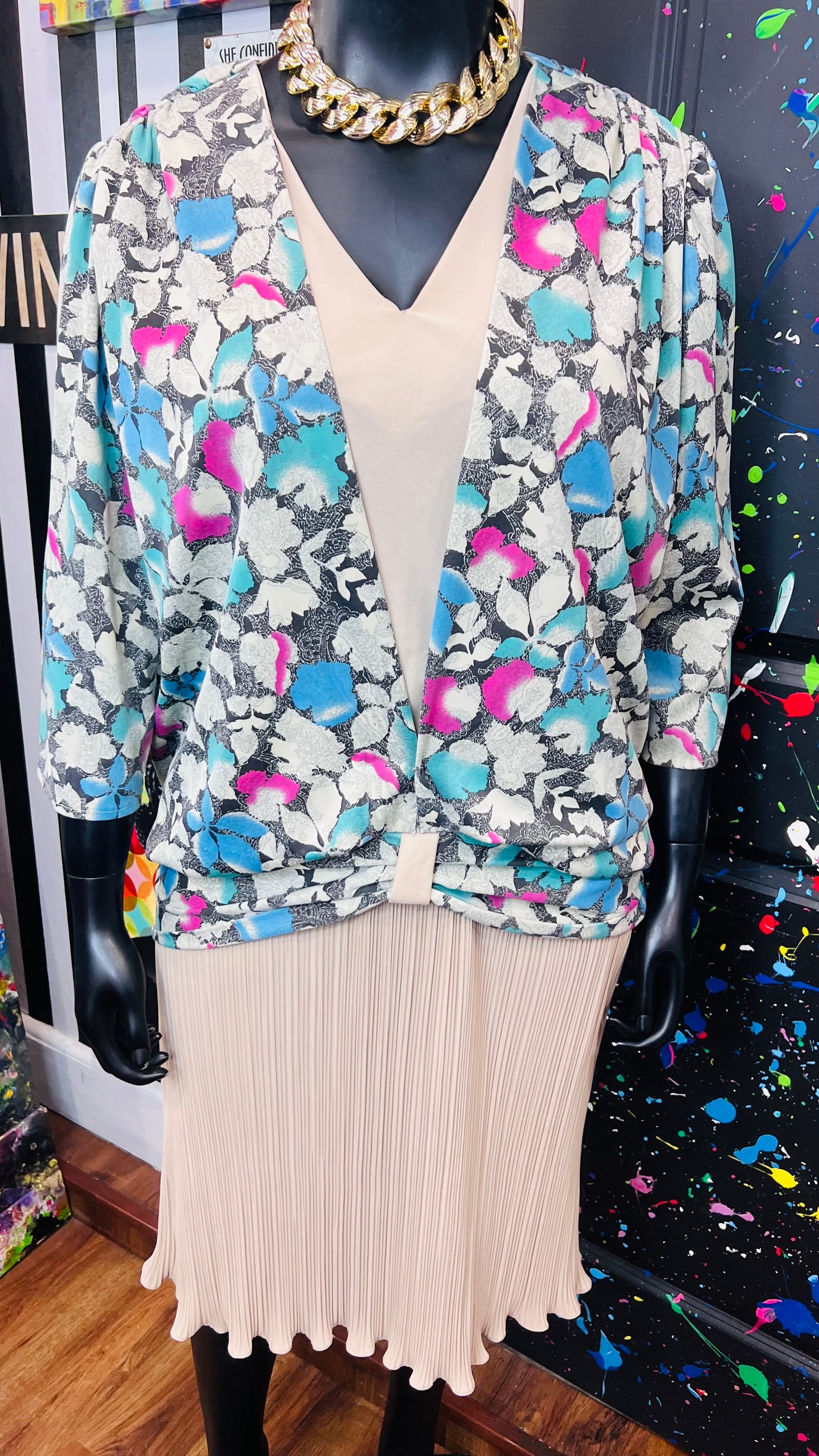 Vintage Tan & Floral Dress (22)