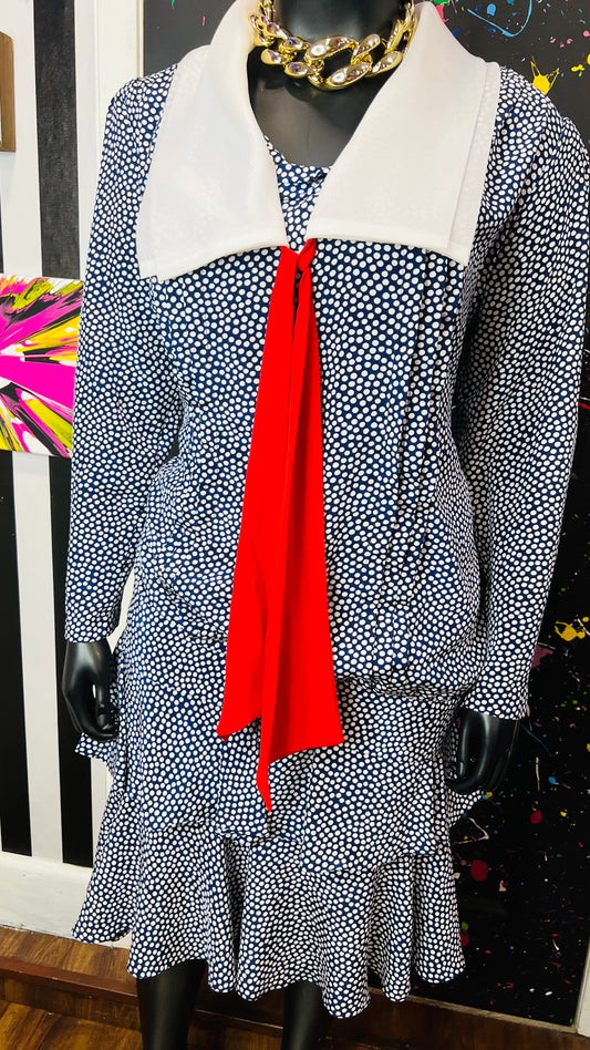 Vintage Polka Dot Navy Blue, Red & White Skirt Set (22W)