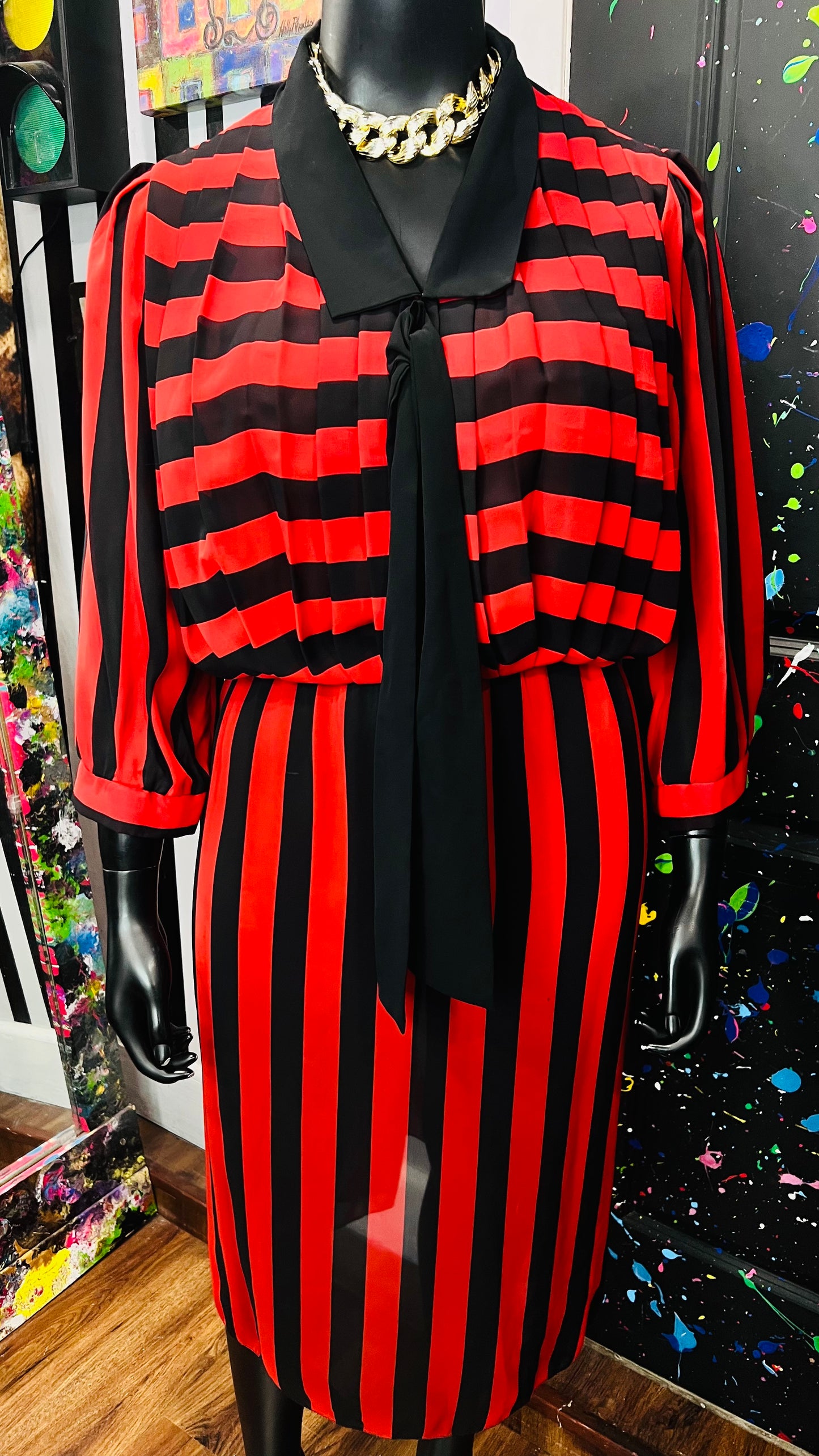 Vintage Red & Black Striped Dress (20)