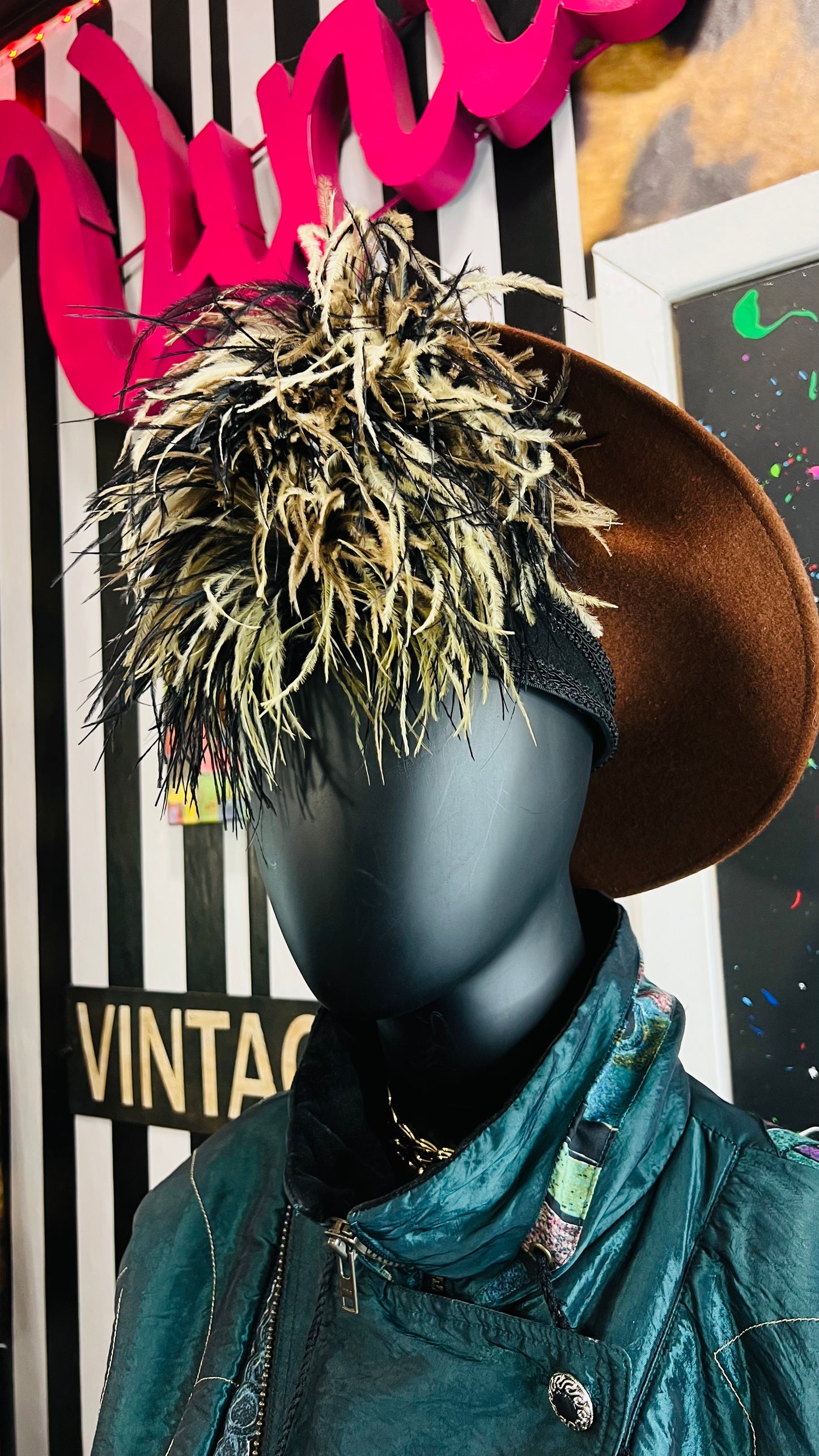 Vintage Wool & Ostrich Feather Hat