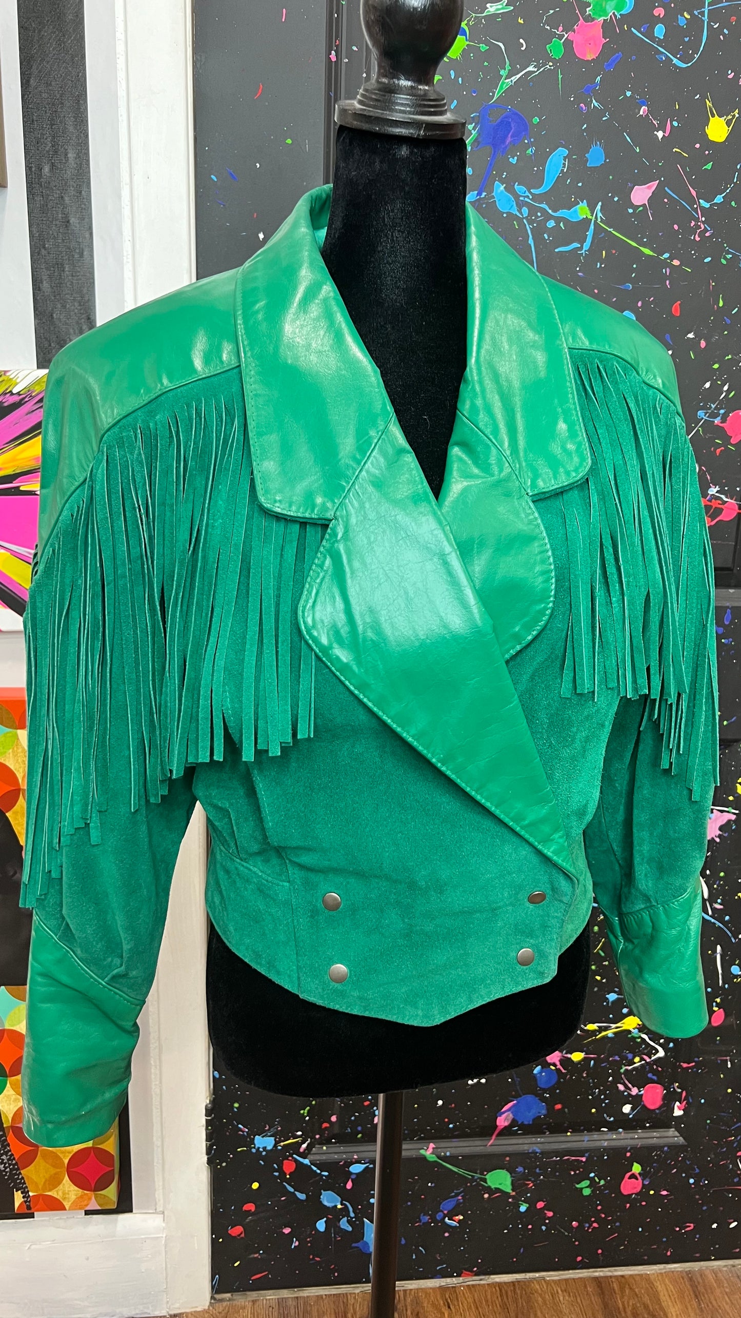 Vintage Genuine Leather & Suede Cropped Fringe Jacket (12/14)