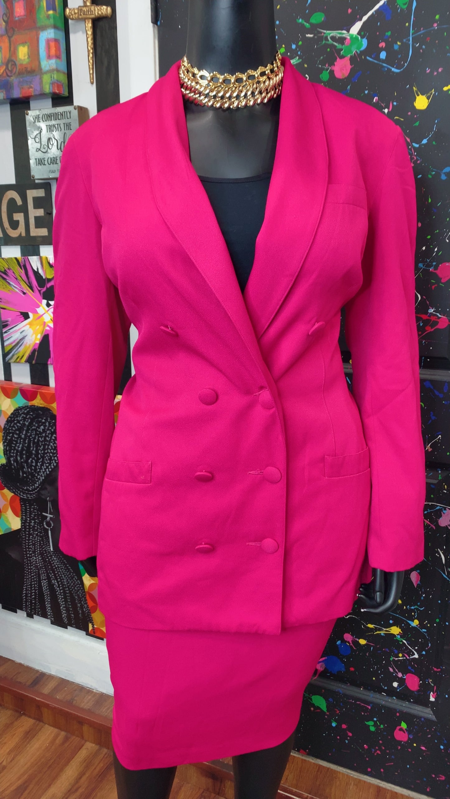 Vintage Pink Blazer & Skirt Set (20)