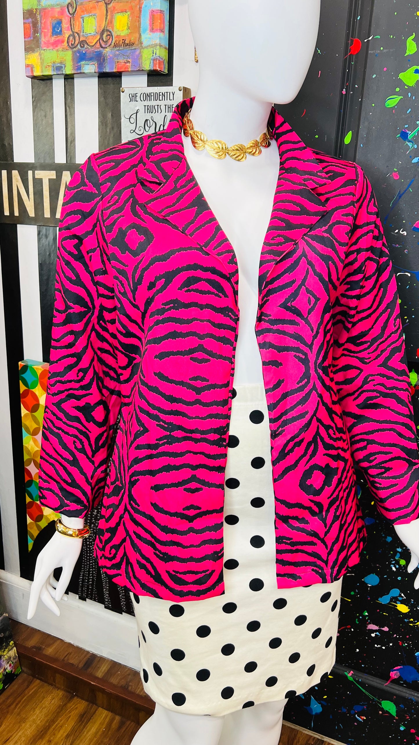 Pink & Black Zebra Print Open Blazer (16)