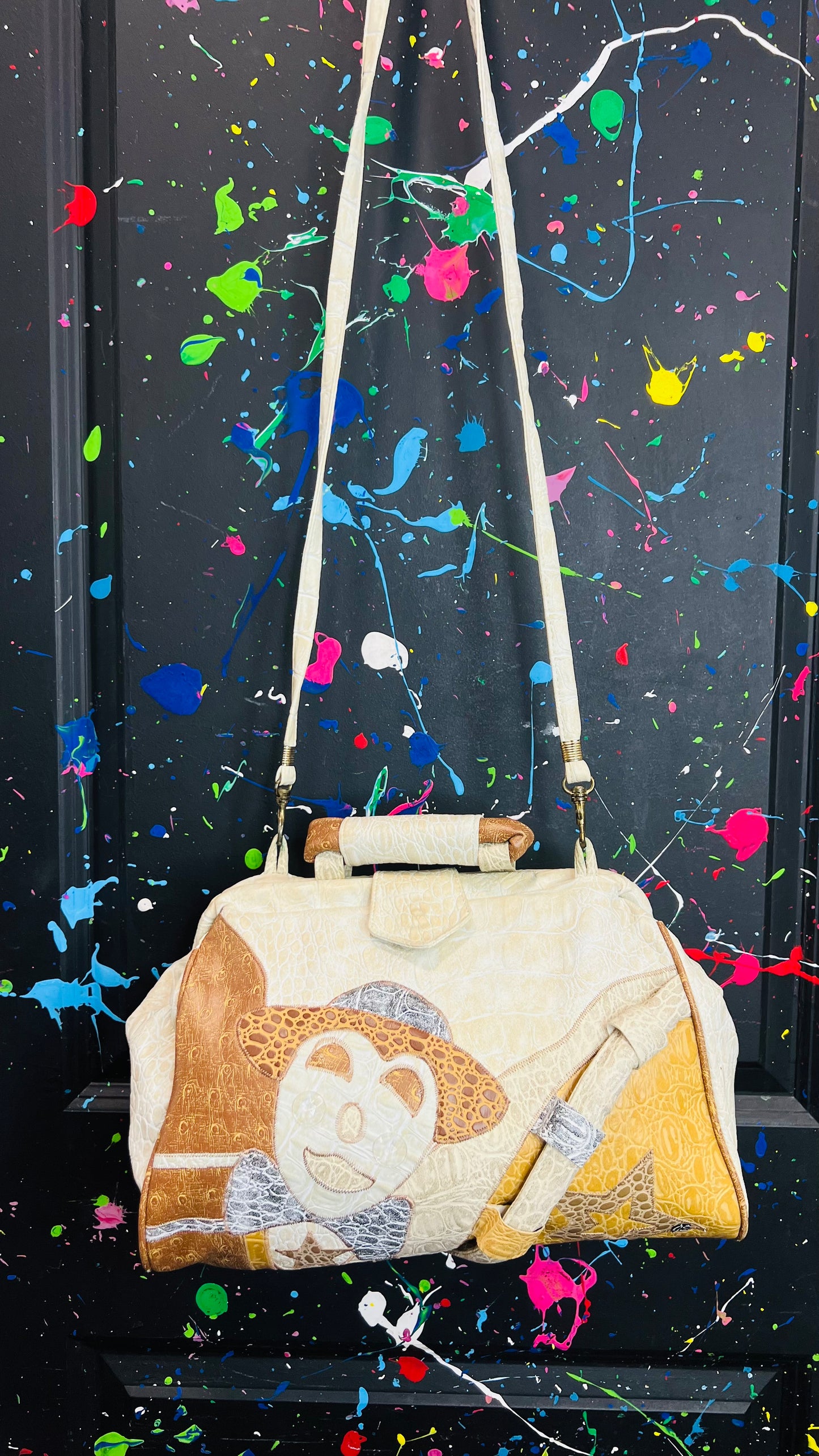 Vintage Cream Tan & Brown Clown Purse