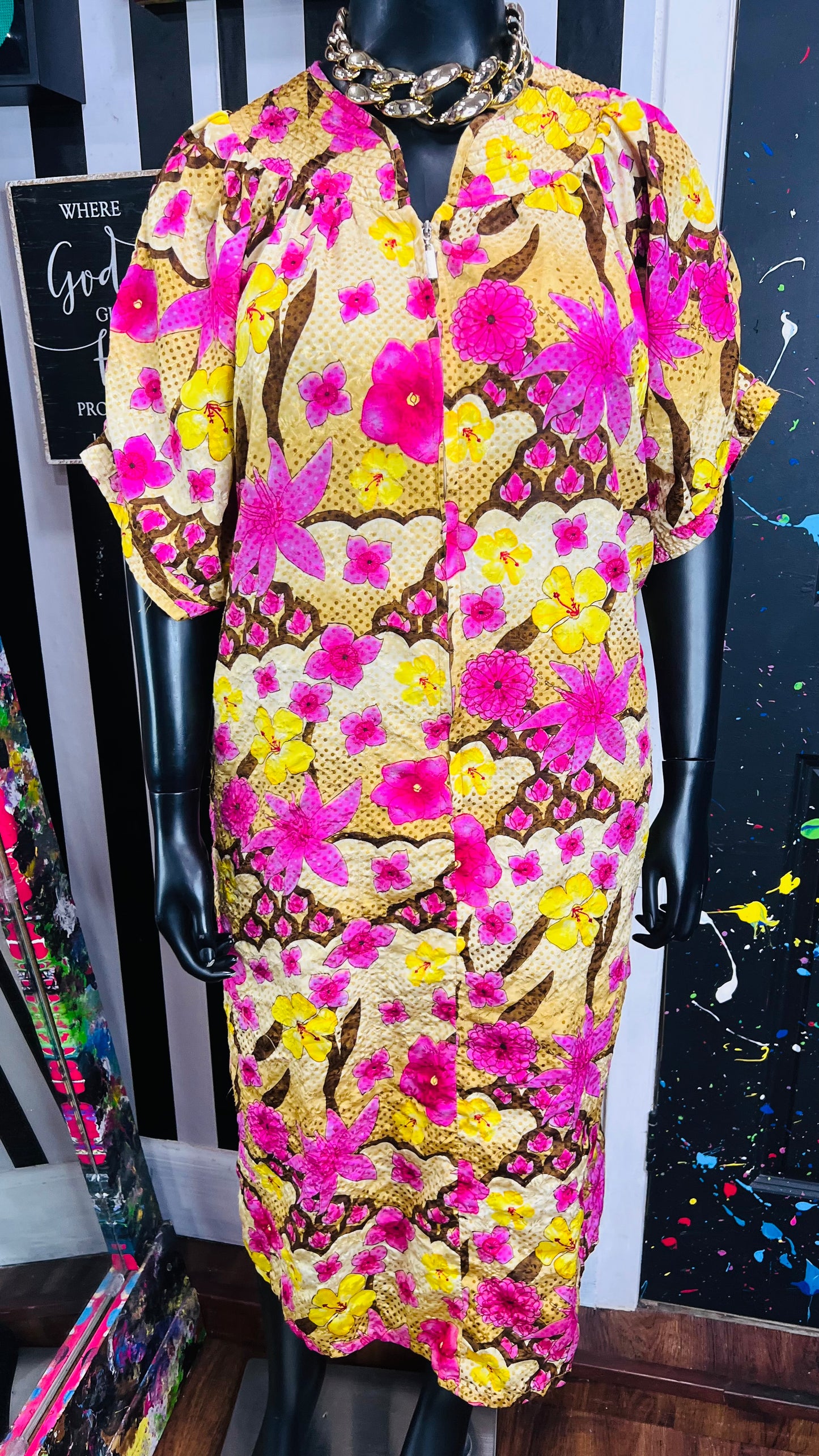 Vintage Pink & Yellow House Dress (OS)