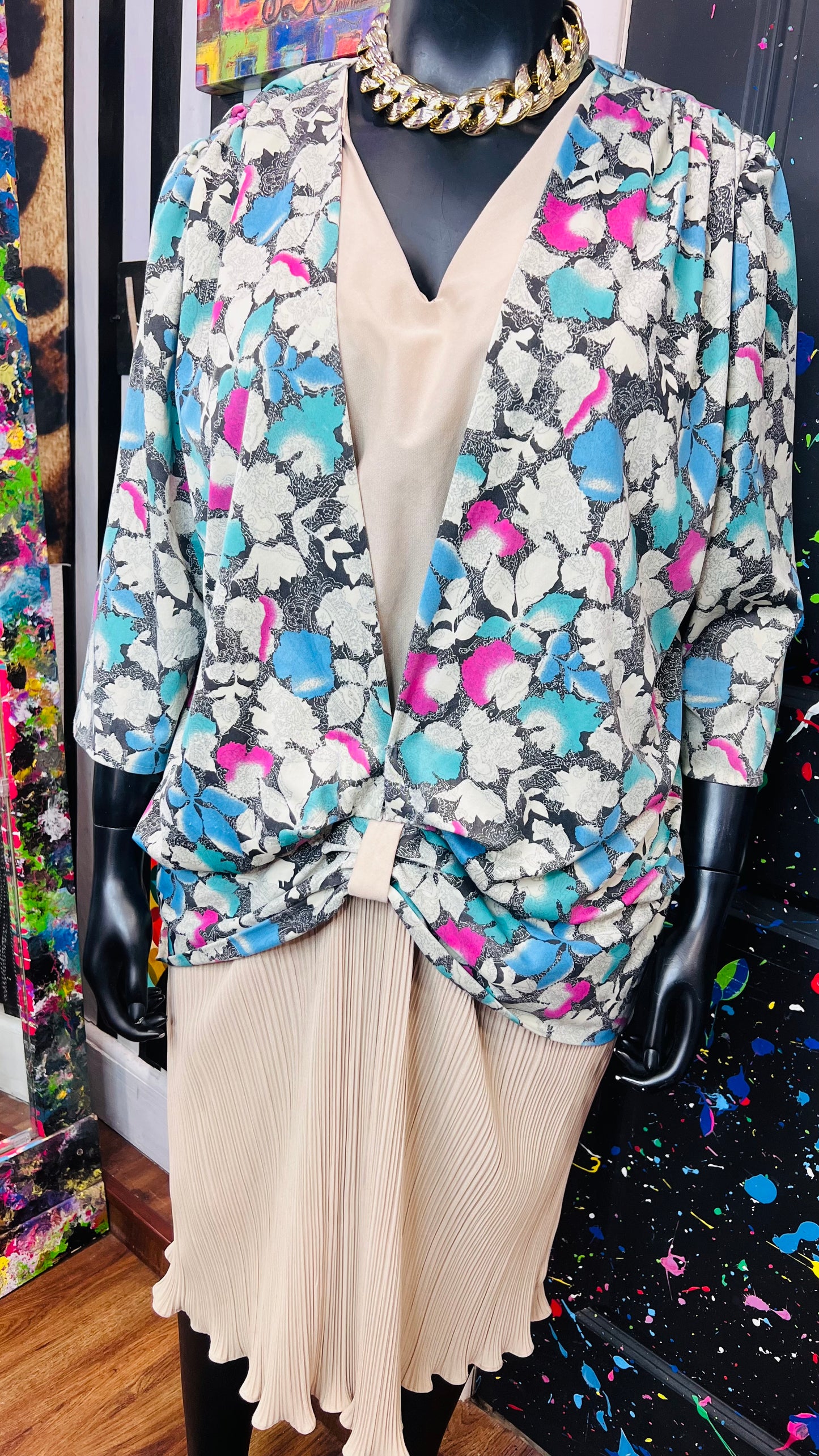 Vintage Tan & Floral Dress (22)