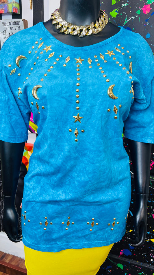 Vintage Blue Cotton Studded Blouse (18/20)