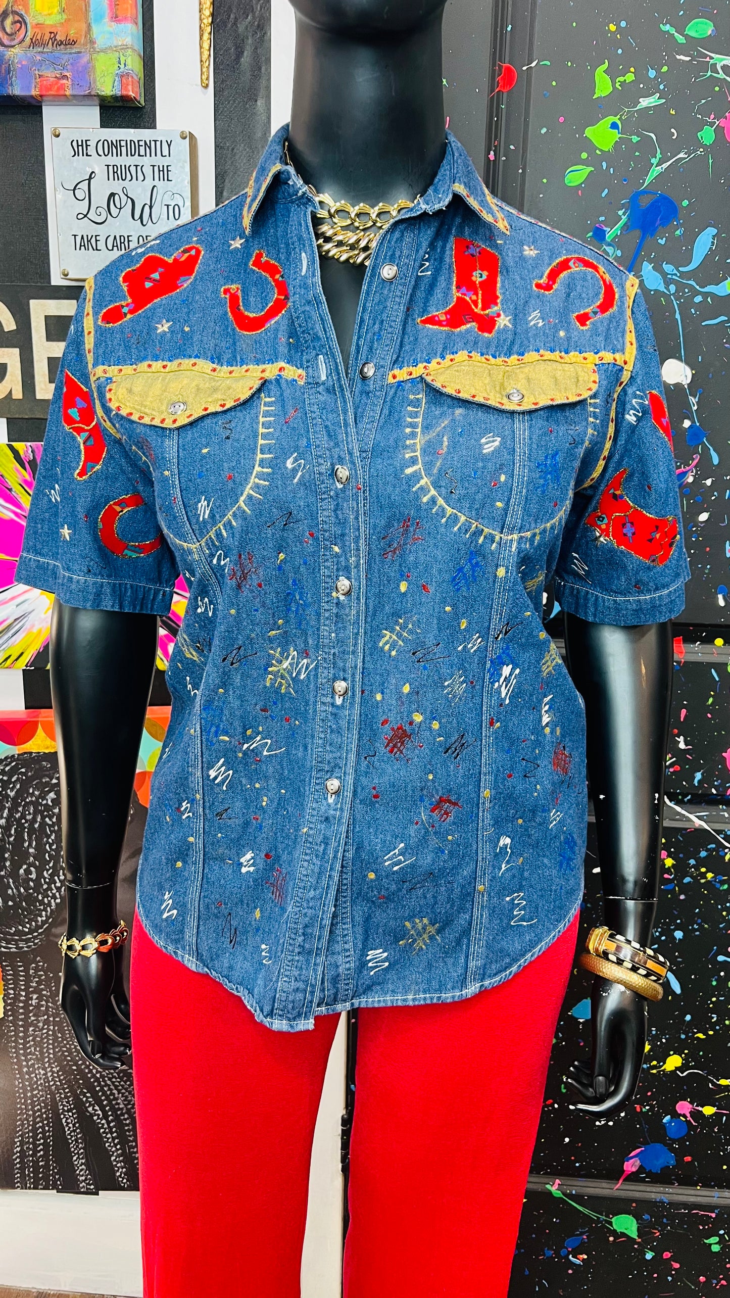 Vintage Hand Painted Denim Blouse (14)