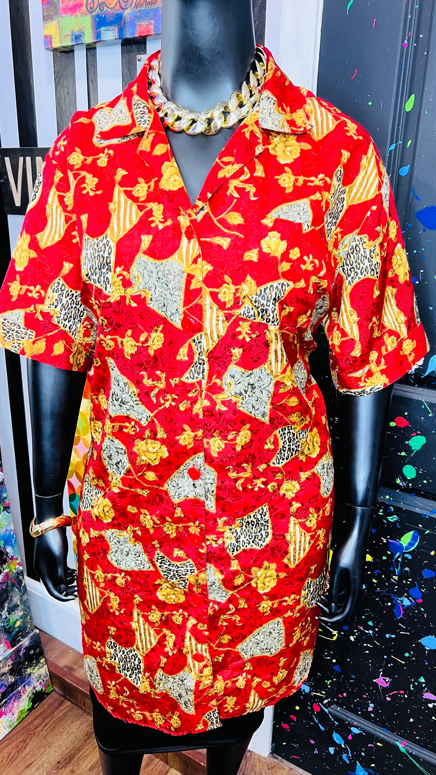 Vintage Red & Gold Animal Print Gown/Duster (OS)