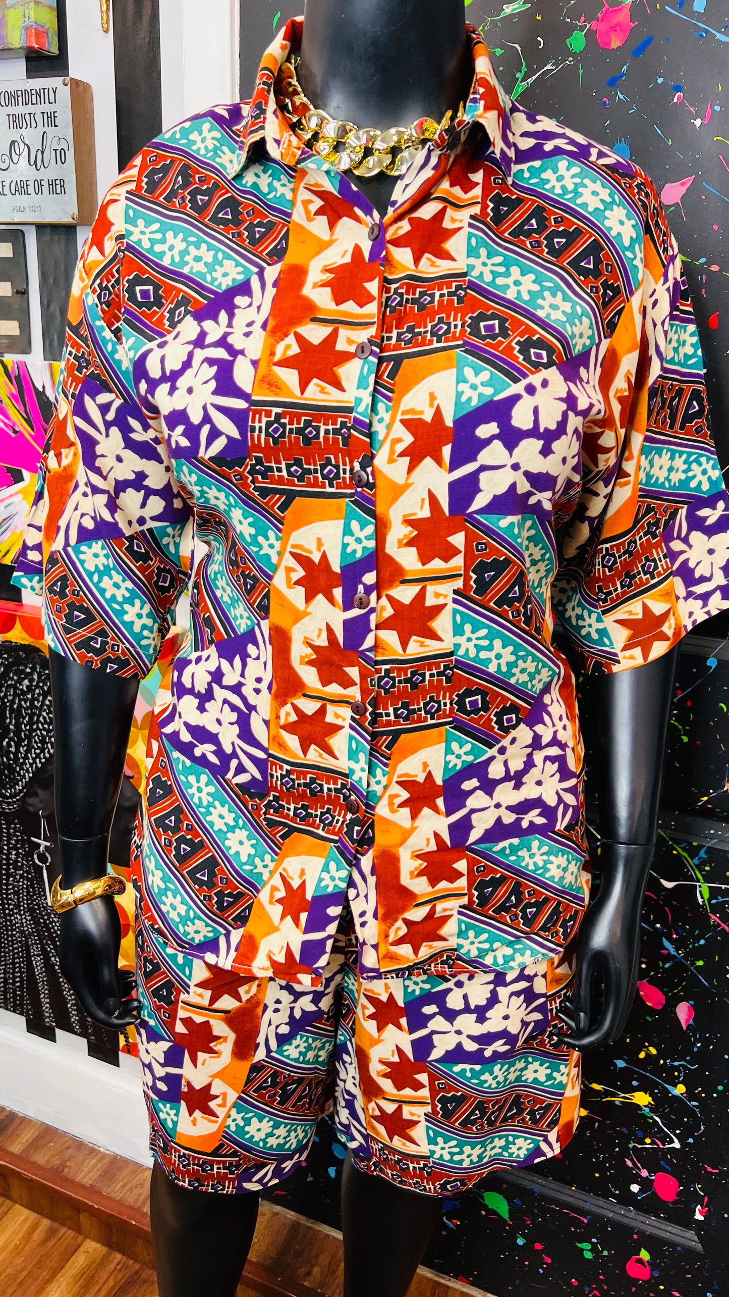 Vintage Rayon Abstract Shorts Set (20)