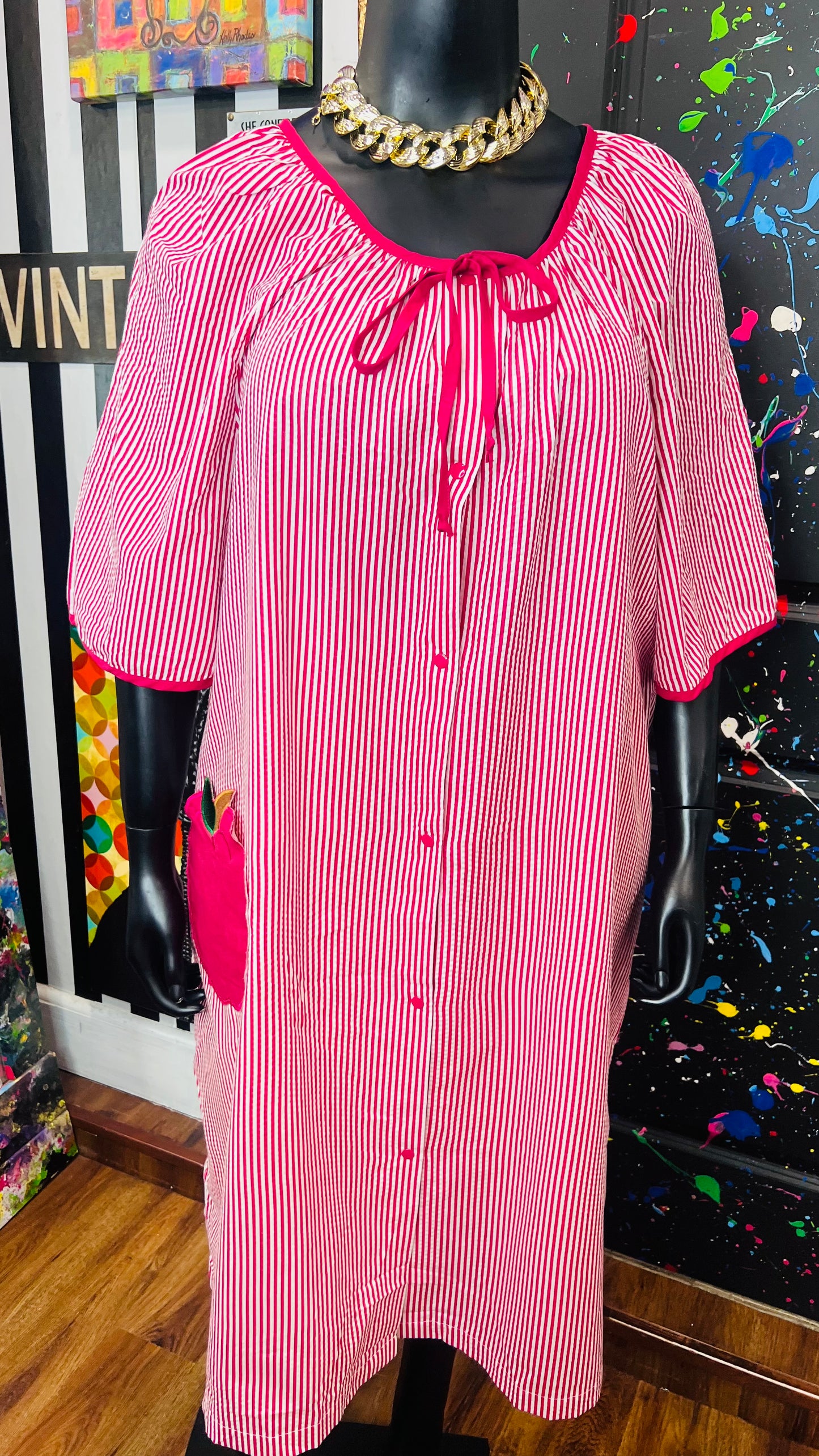 Vintage Striped Cotton Apple House Dress (24)