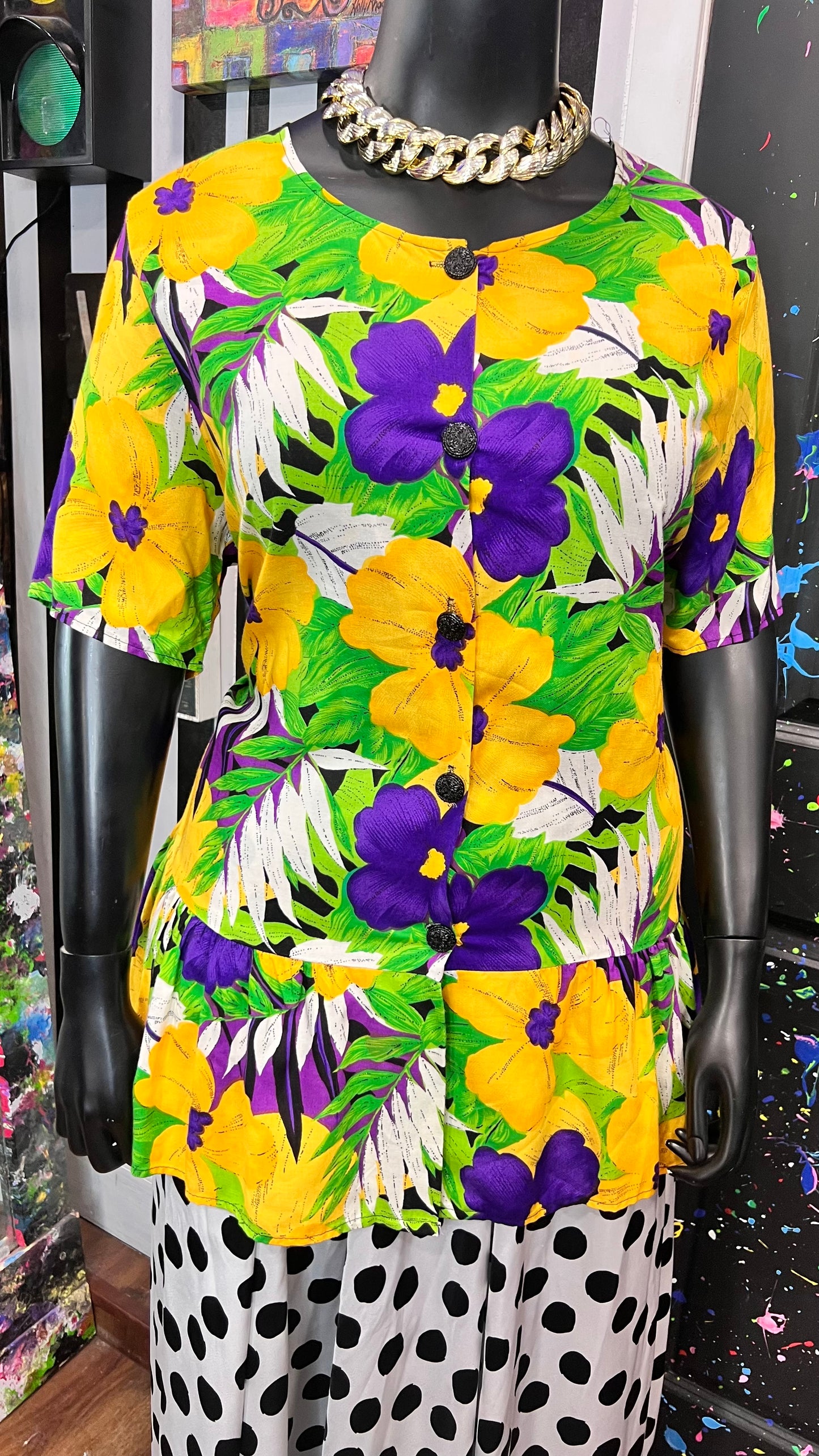 Vintage Yellow & Purple Rayon Blouse (18)