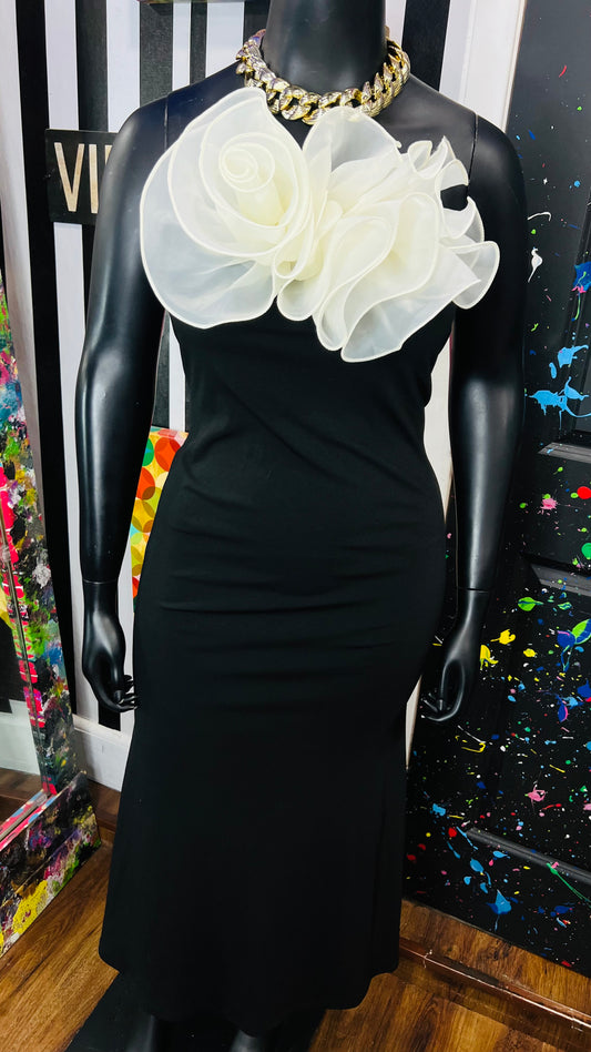 Black & White Bodycon Bow Dress- Lots of Stretch (28)