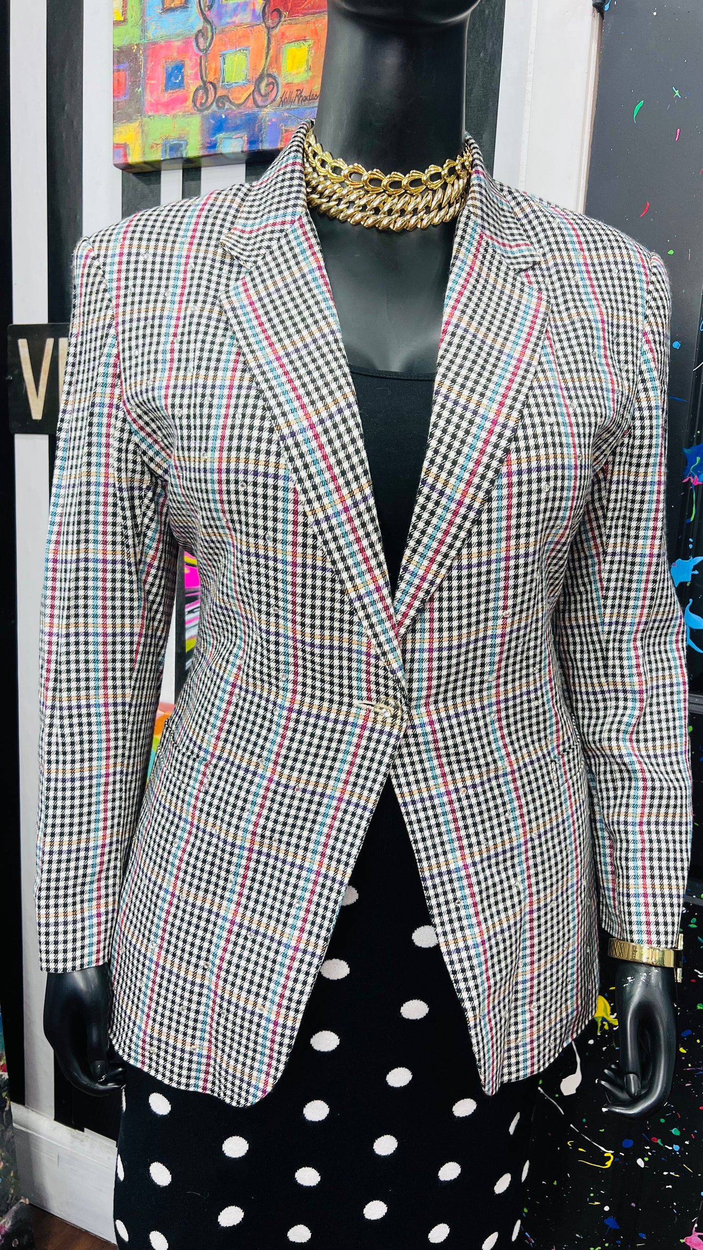 Vintage Plaid Jeweled Blazer (16)