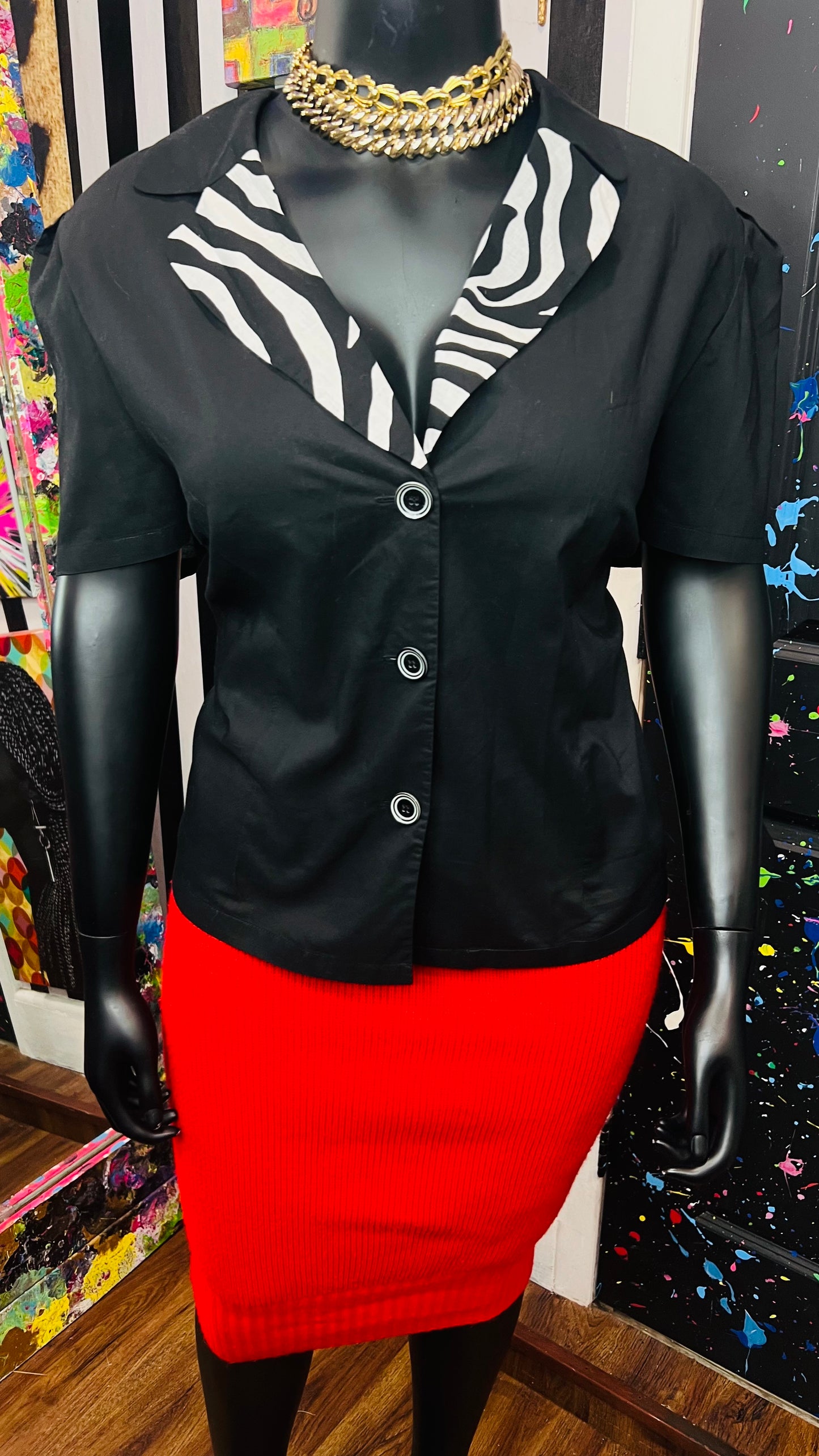 Vintage Zebra & Black Blazer Blouse (24W)