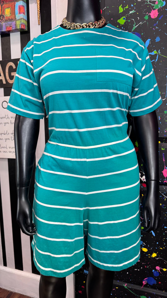 Vintage Cotton Blue & White Striped Romper (14/16) *KC