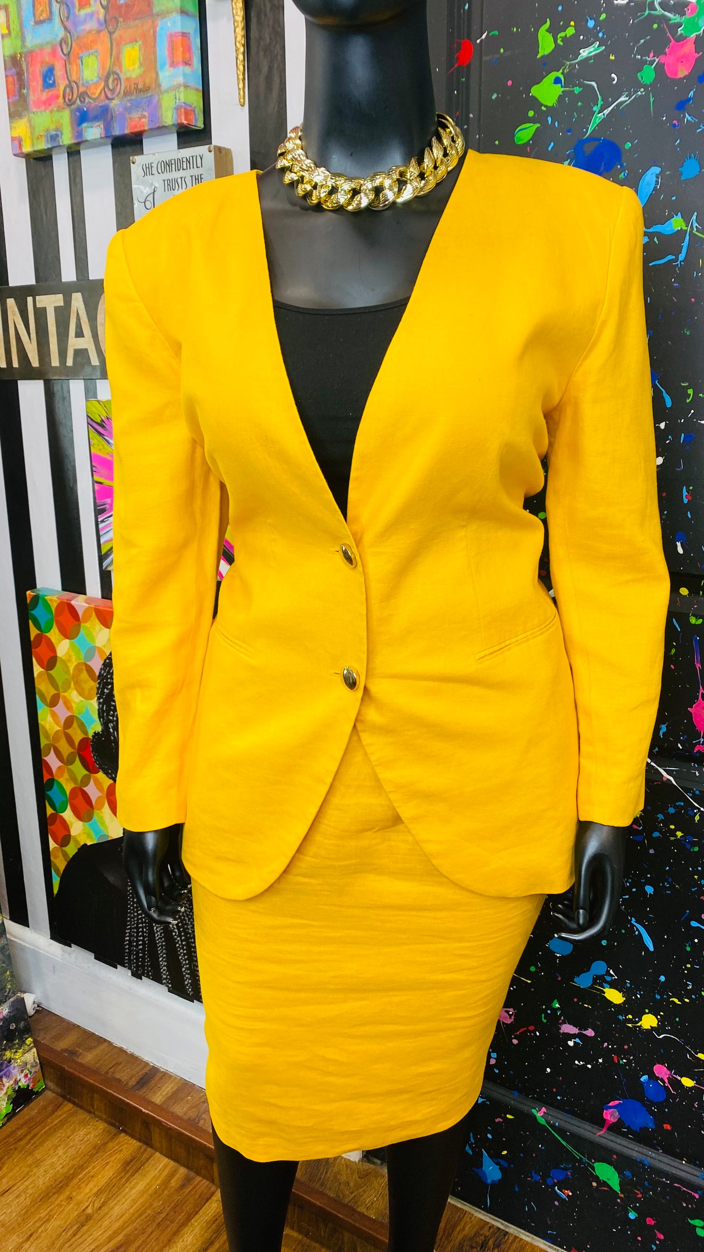 Vintage Yellow Skirt Suit (18W)