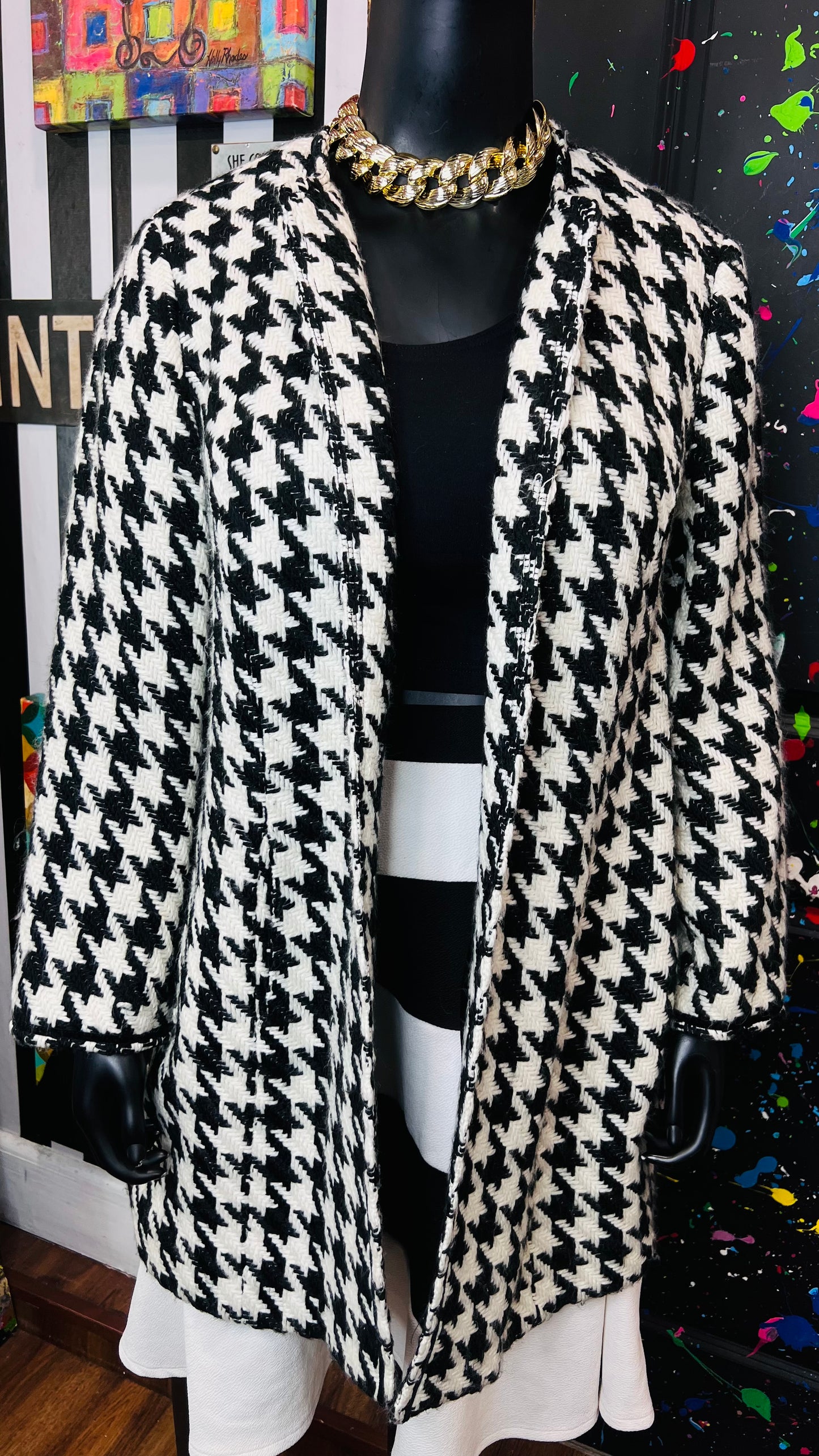 Vintage Black & White Houndstooth Wool Coat (20W)