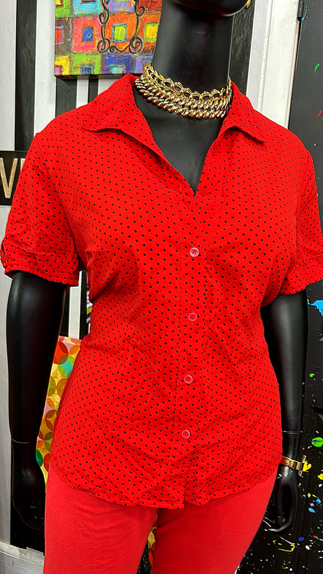 Vintage Red & Black Polka Dot Blouse (20W)